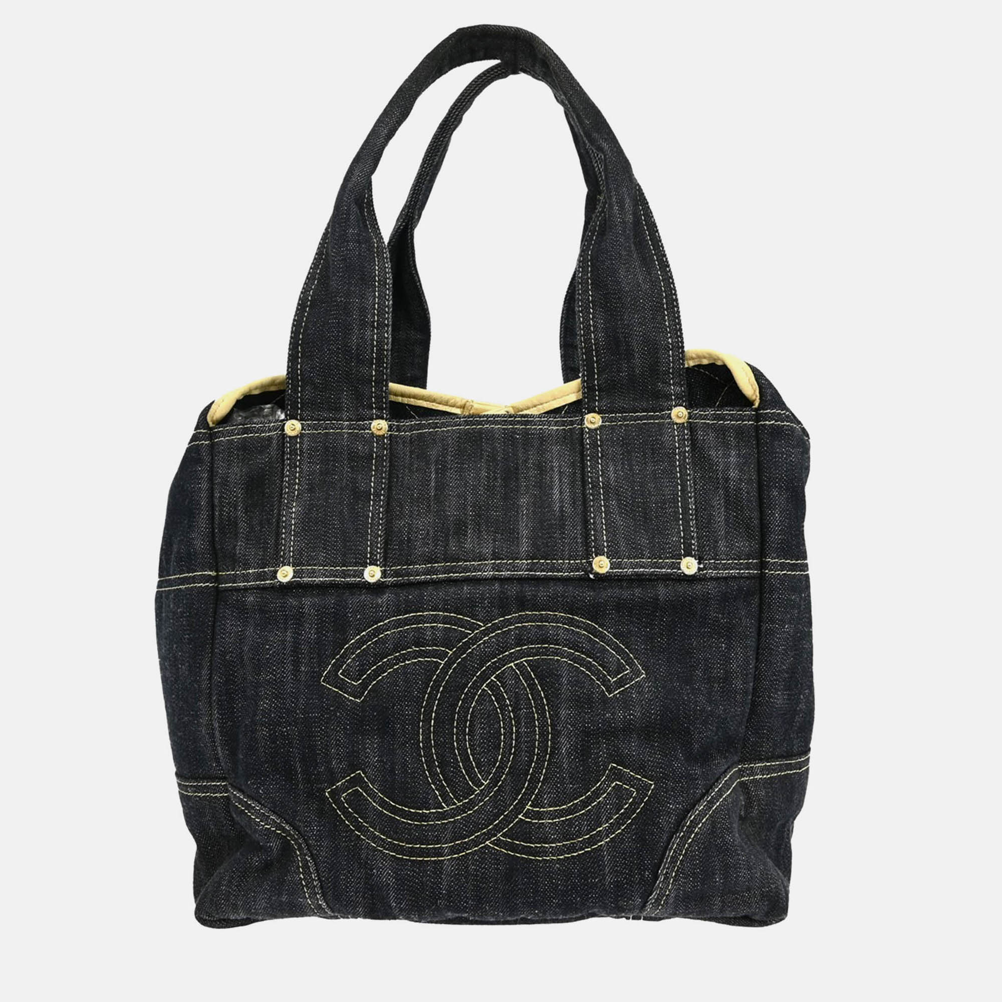 

Chanel Navy Sparkling Denim Tote Handbag, Navy blue