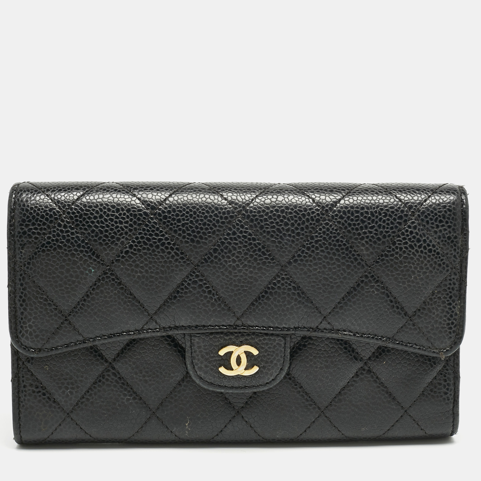 

Chanel Black Quilted Caviar Leather Classic  Flap Wallet
