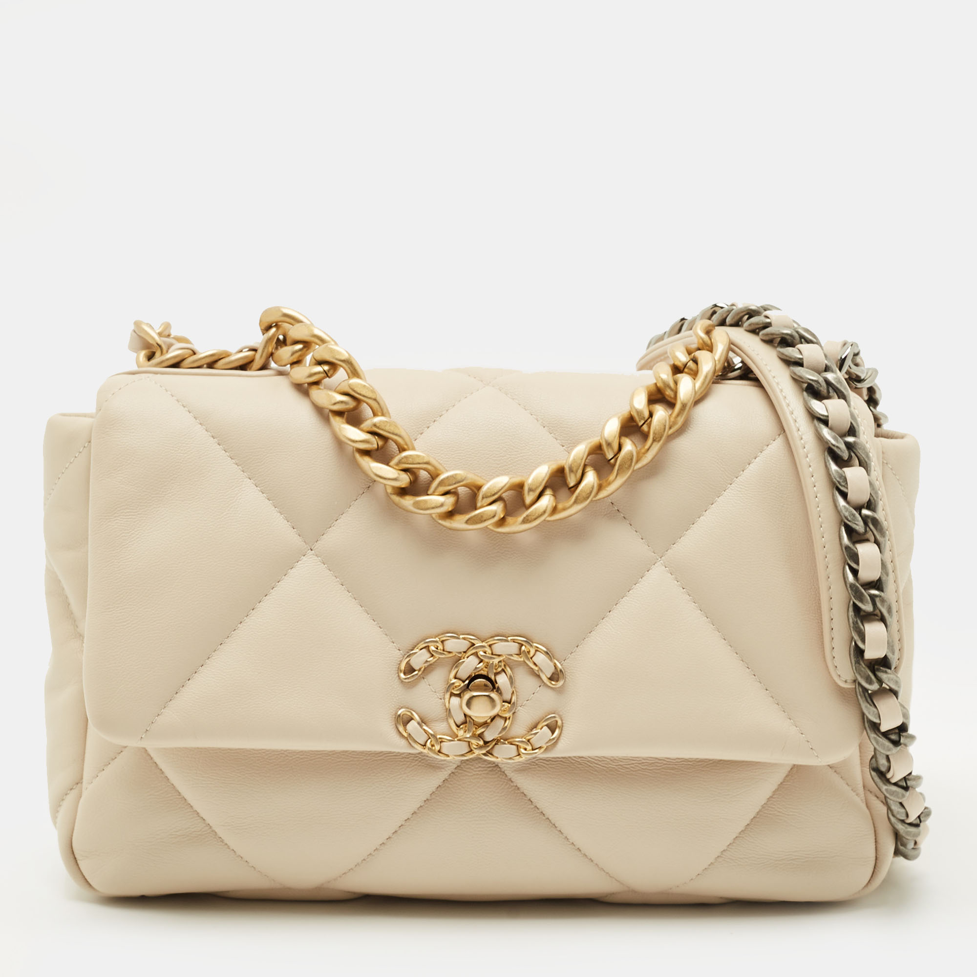 

Chanel Light Beige Quilted Leather  19 Flap Bag