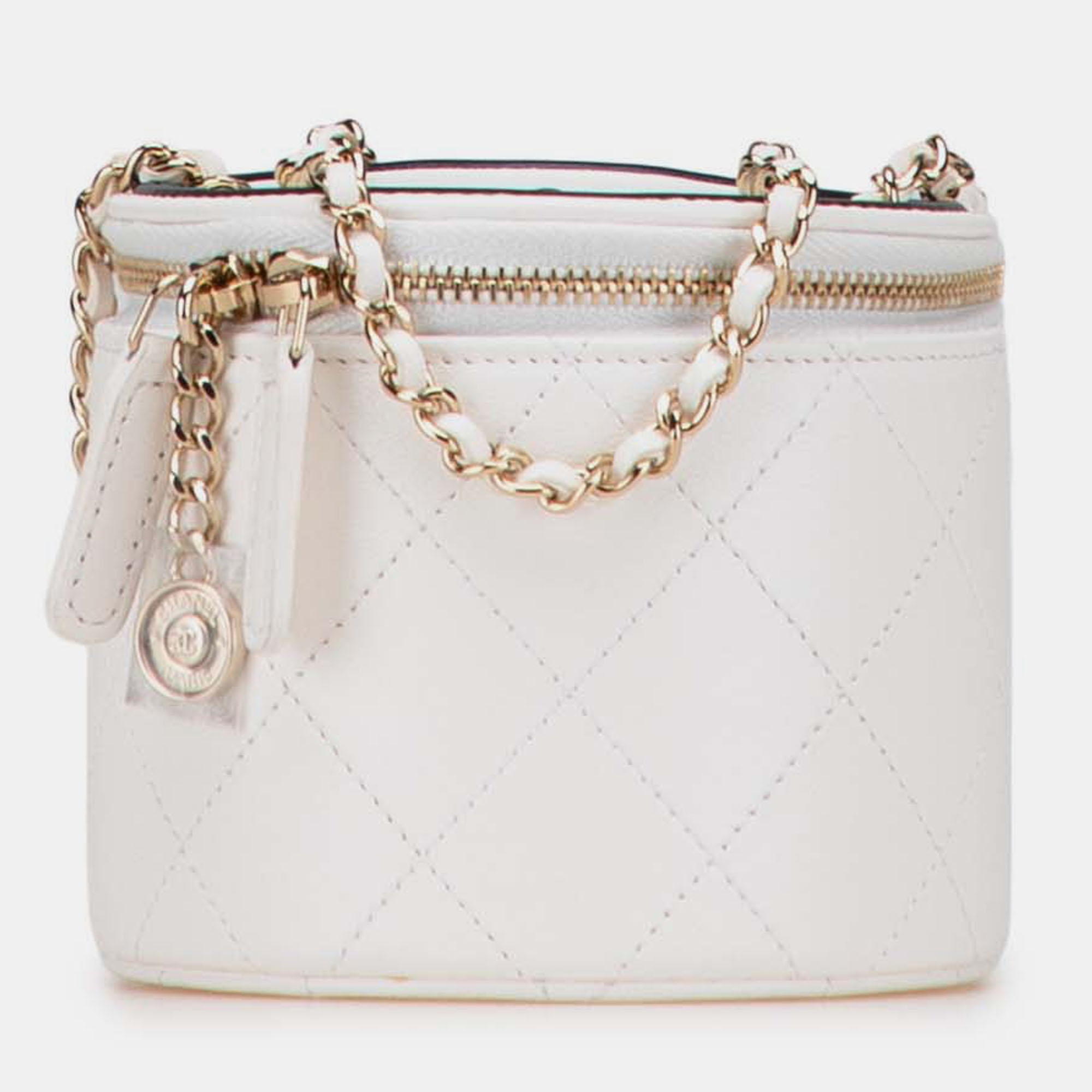 

Chanel White Quilted Lambskin Leather Chain and Charm Vanity Case