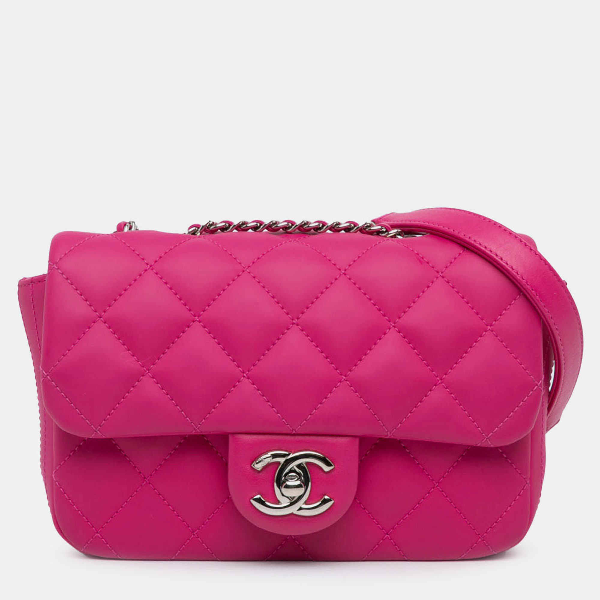 Pre-owned Chanel Pink Paris Seoul Small Rubber Coco Rain Flap