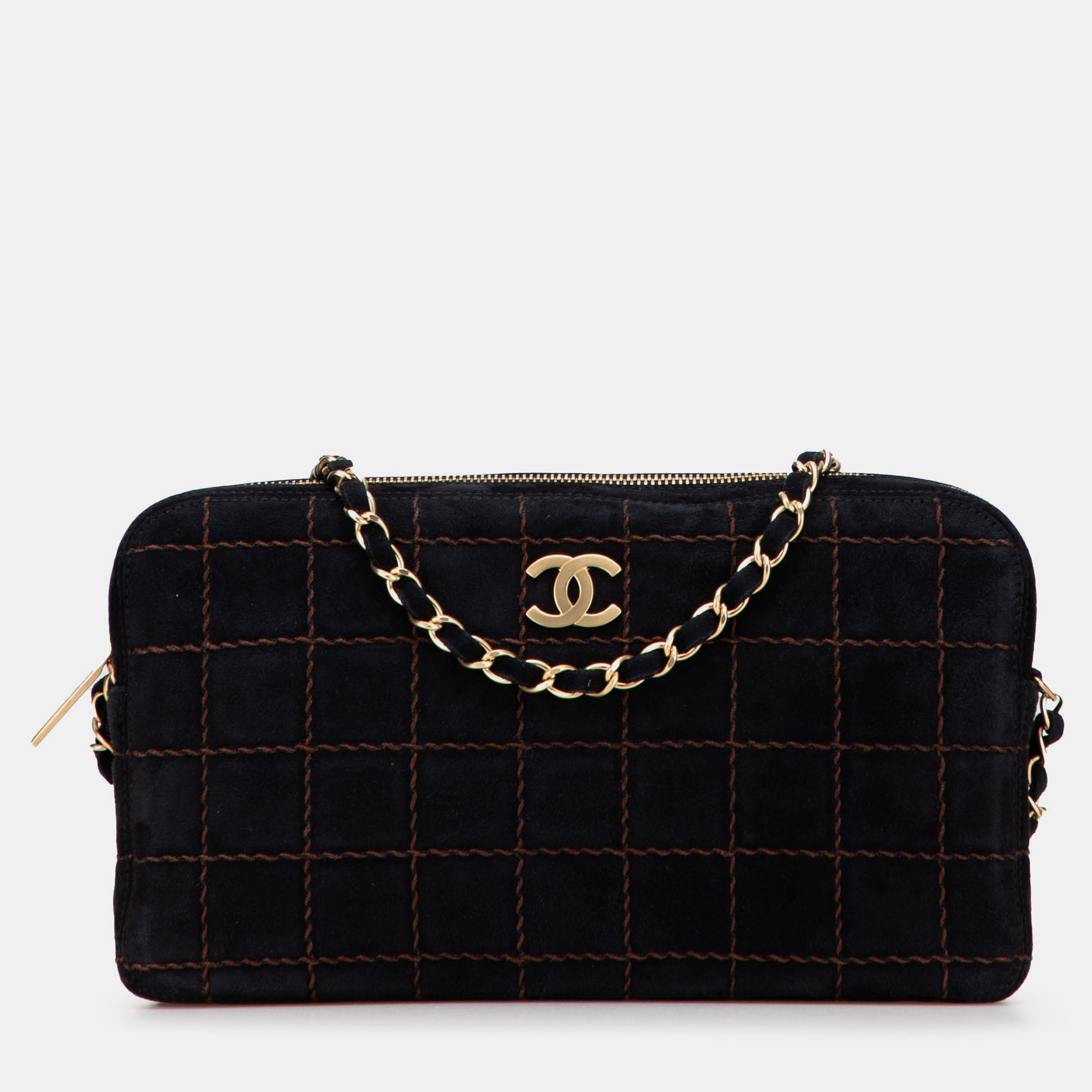 

Chanel Black CC Chocolate Bar Suede Chain Camera Bag