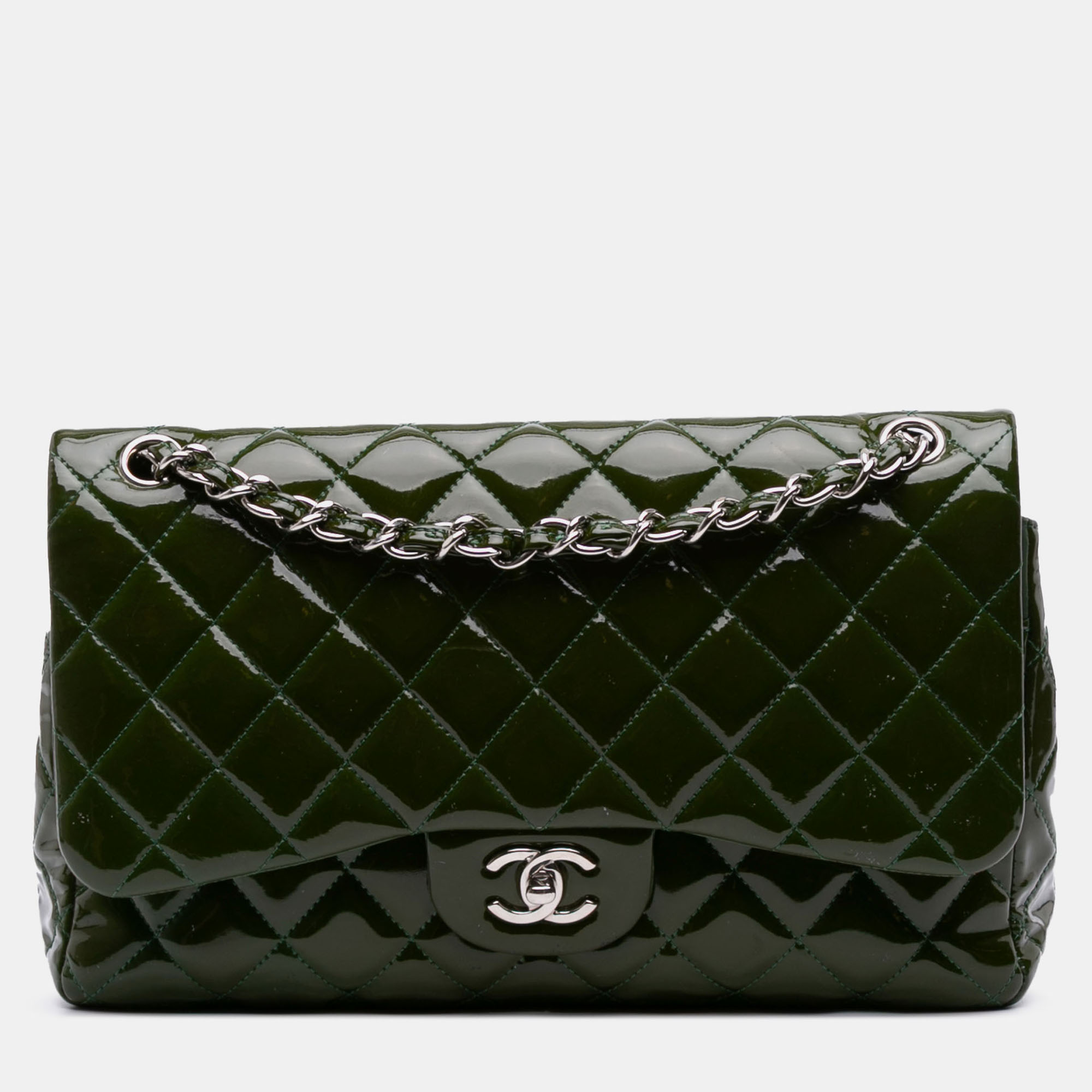 

Chanel Green Jumbo Classic Patent Double Flap