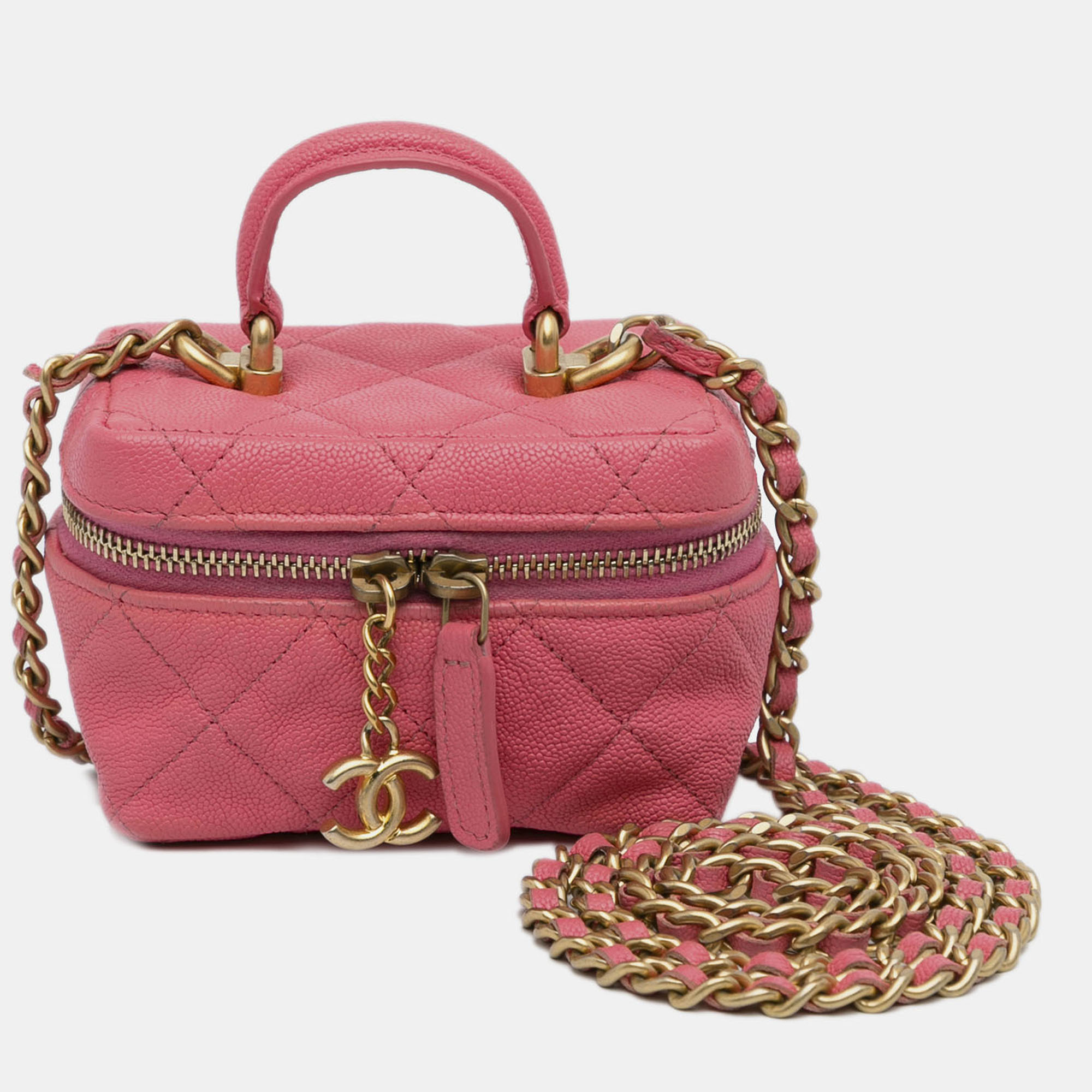 

Chanel Pink Micro Caviar Chain Vanity Bag