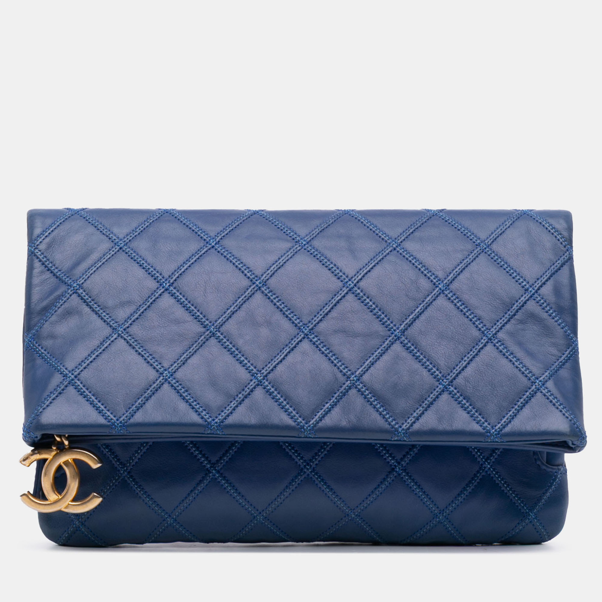 

Chanel Blue CC Quilted Lambskin Foldover Clutch