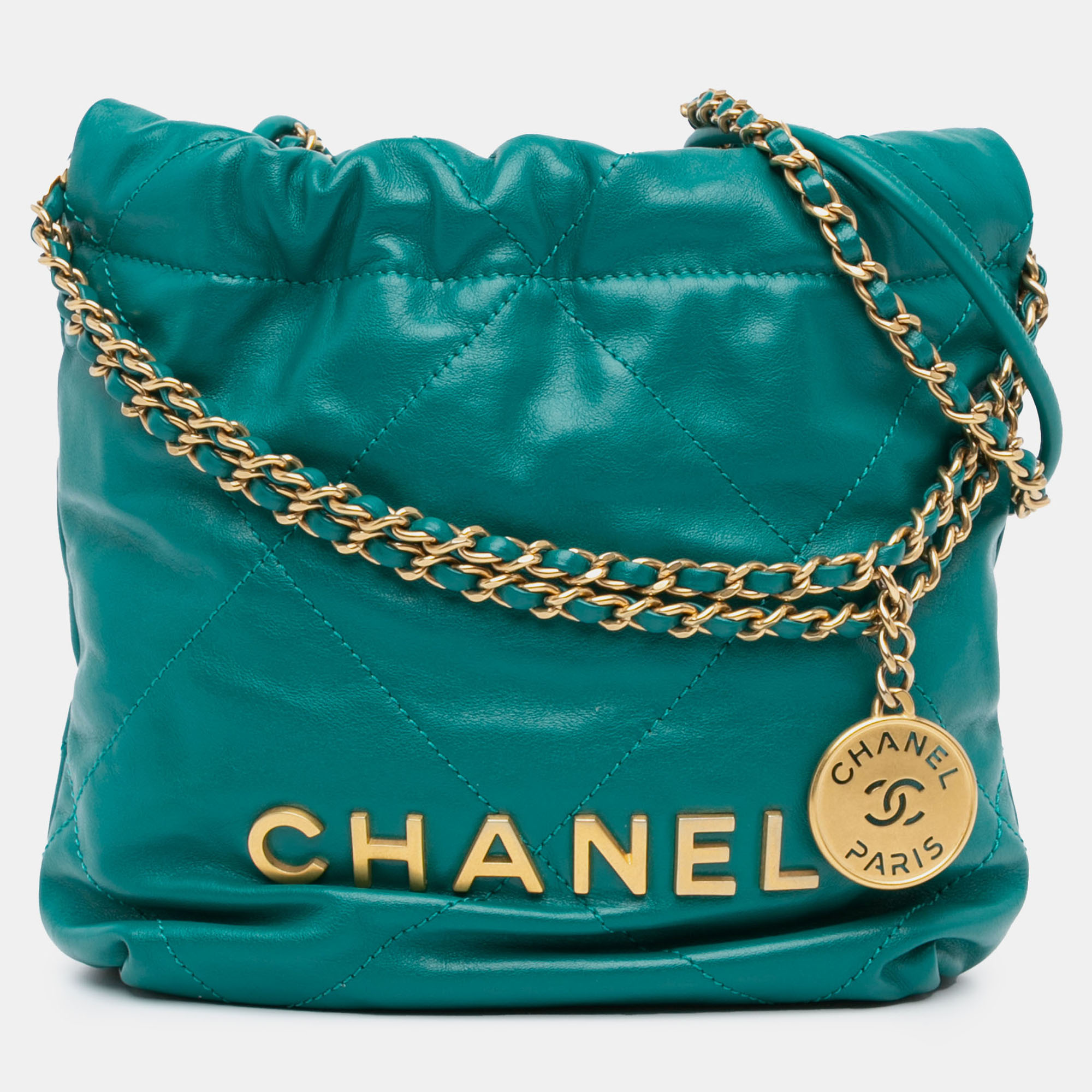 

Chanel Green Mini Shiny Calfskin 22 Handbag