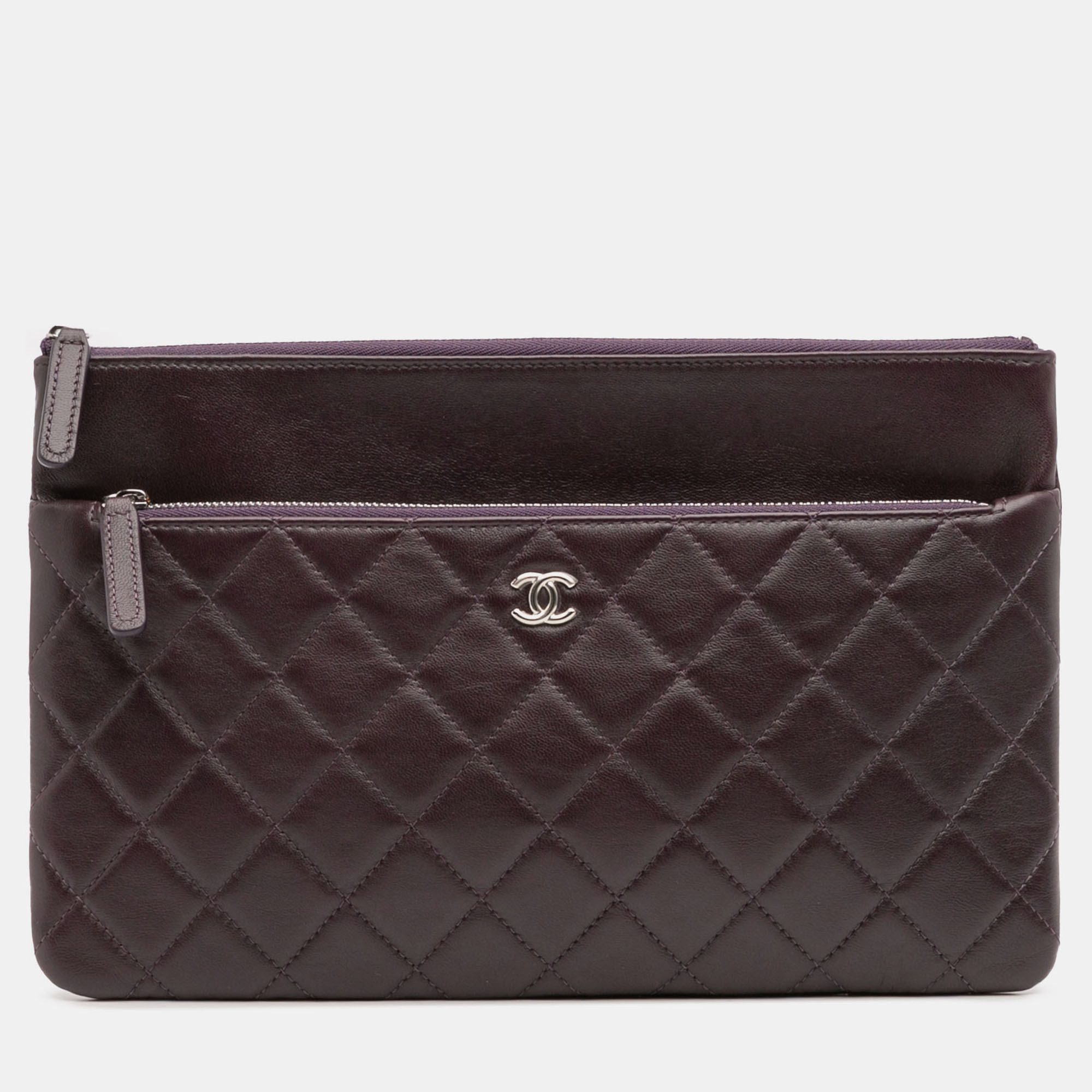 

Chanel Purple CC Quilted Lambskin Double Zip Clutch