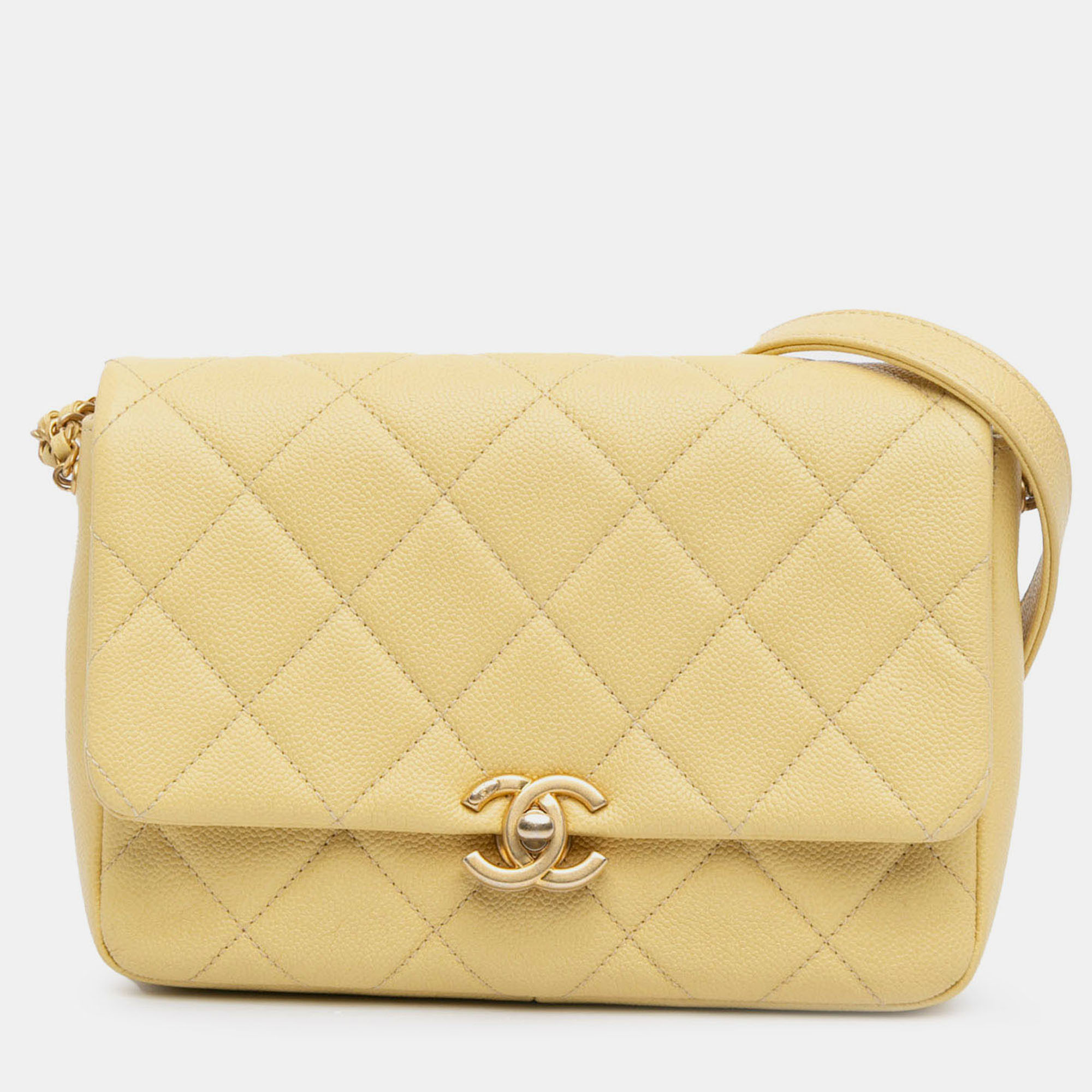 

Chanel Yellow Small Quilted Caviar Chain Melody Flap