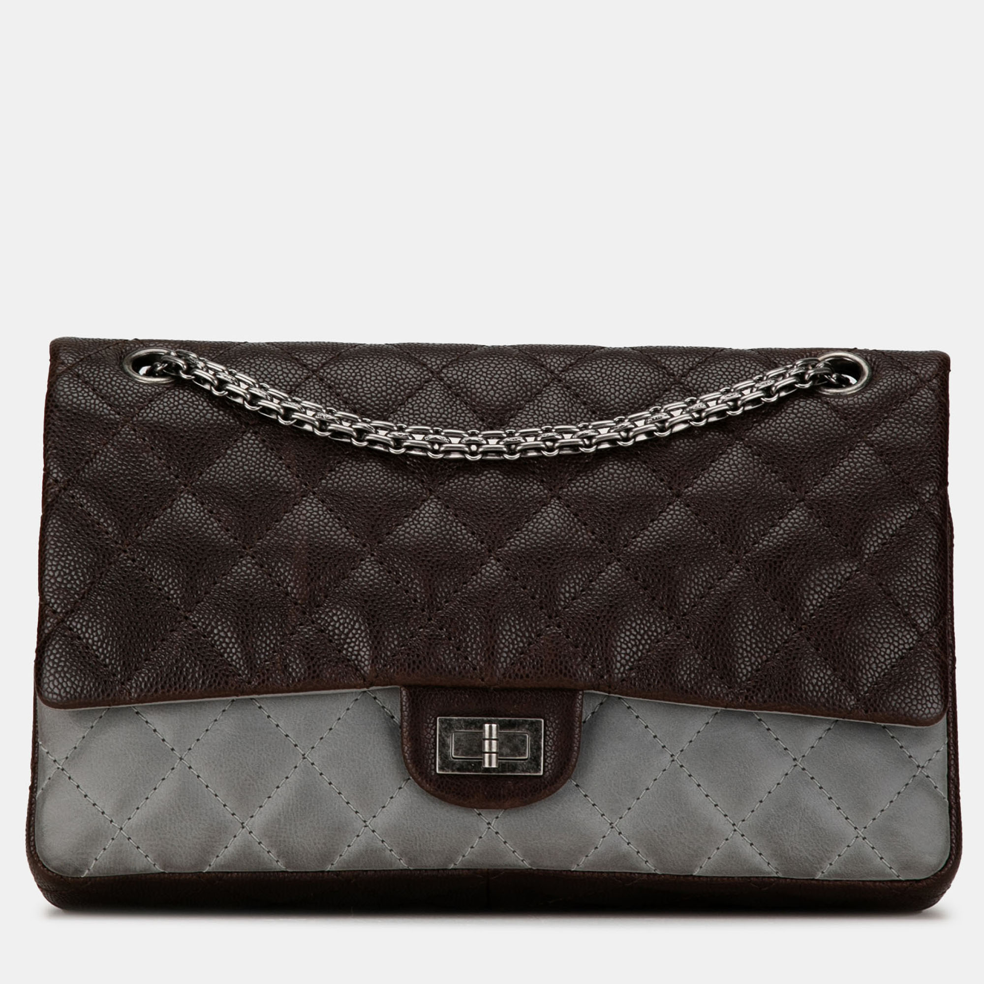 

Chanel Brown Caviar and Iridescent Calfskin Reissue 2.55 Double Flap 226
