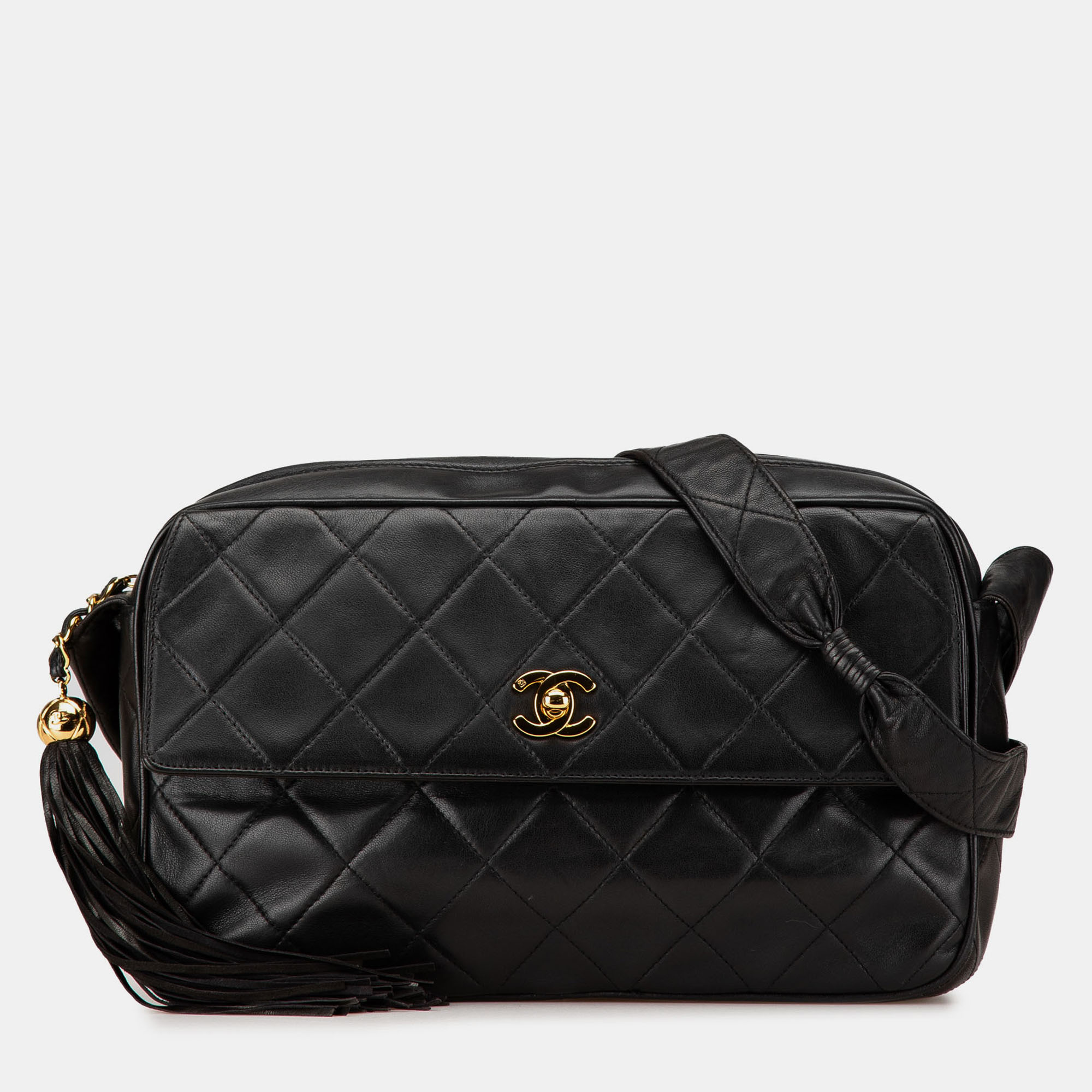 

Chanel Black CC Quilted Lambskin Tassel Crossbody