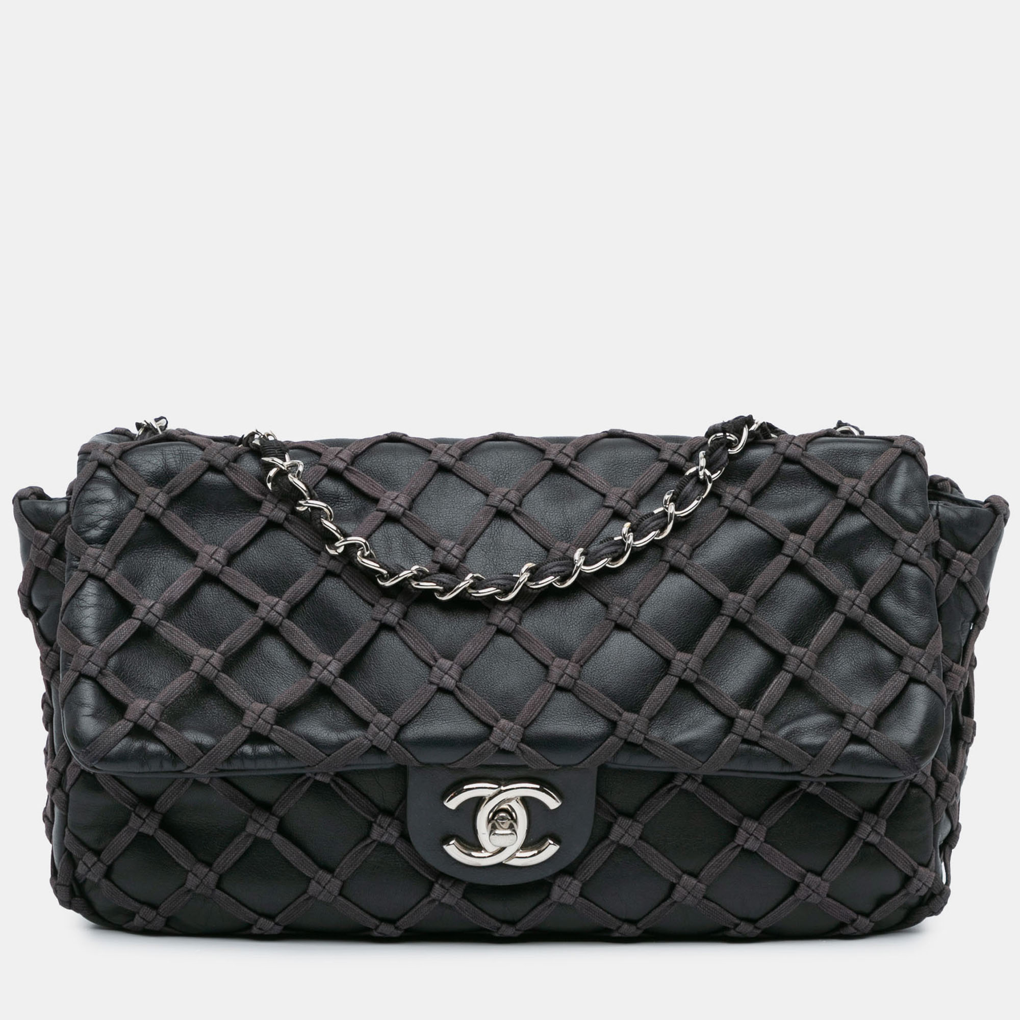 

Chanel Black Jumbo Calfskin Canebiers Net Flap