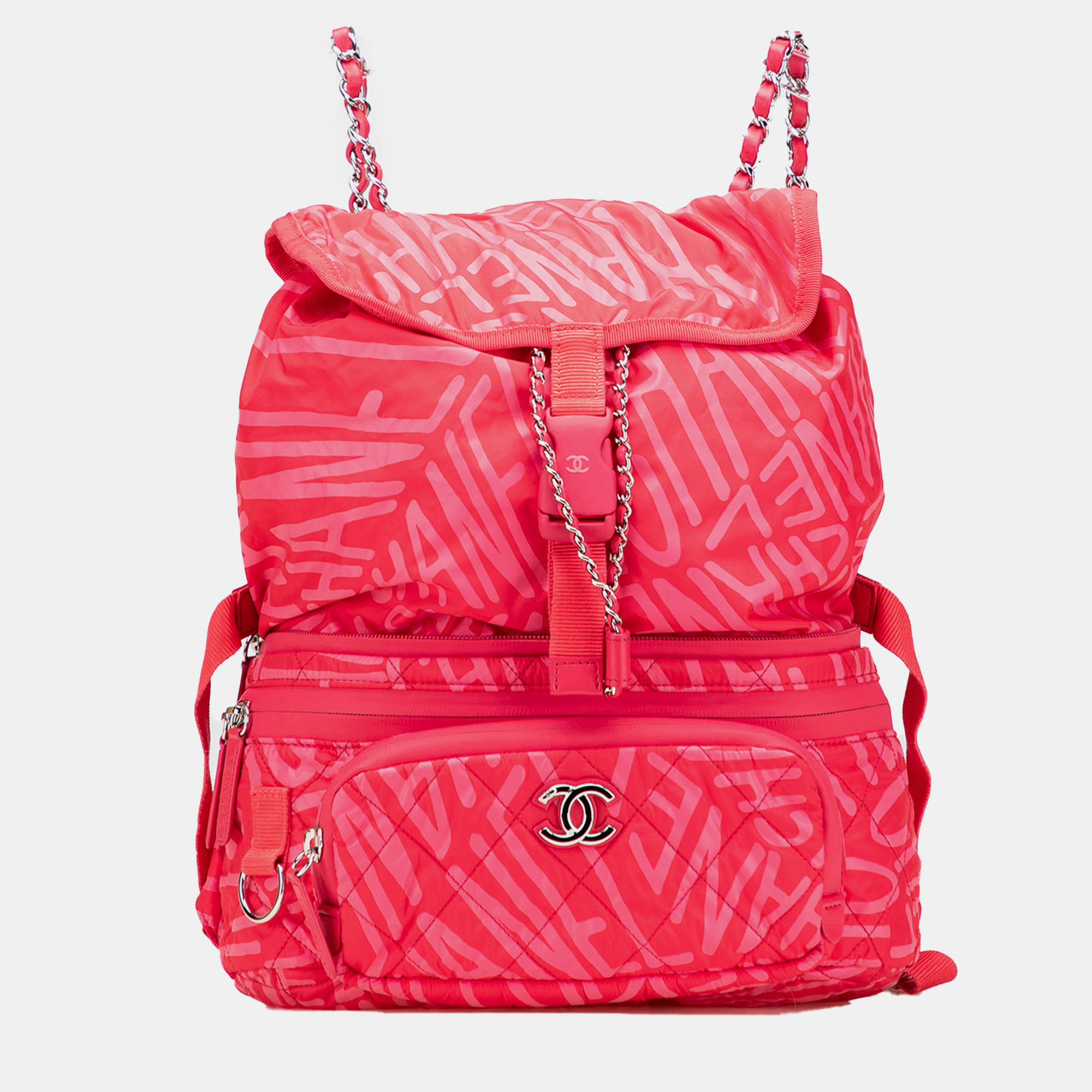 

Chanel Printed Nylon Coco Neige Convertible Backpack, Pink