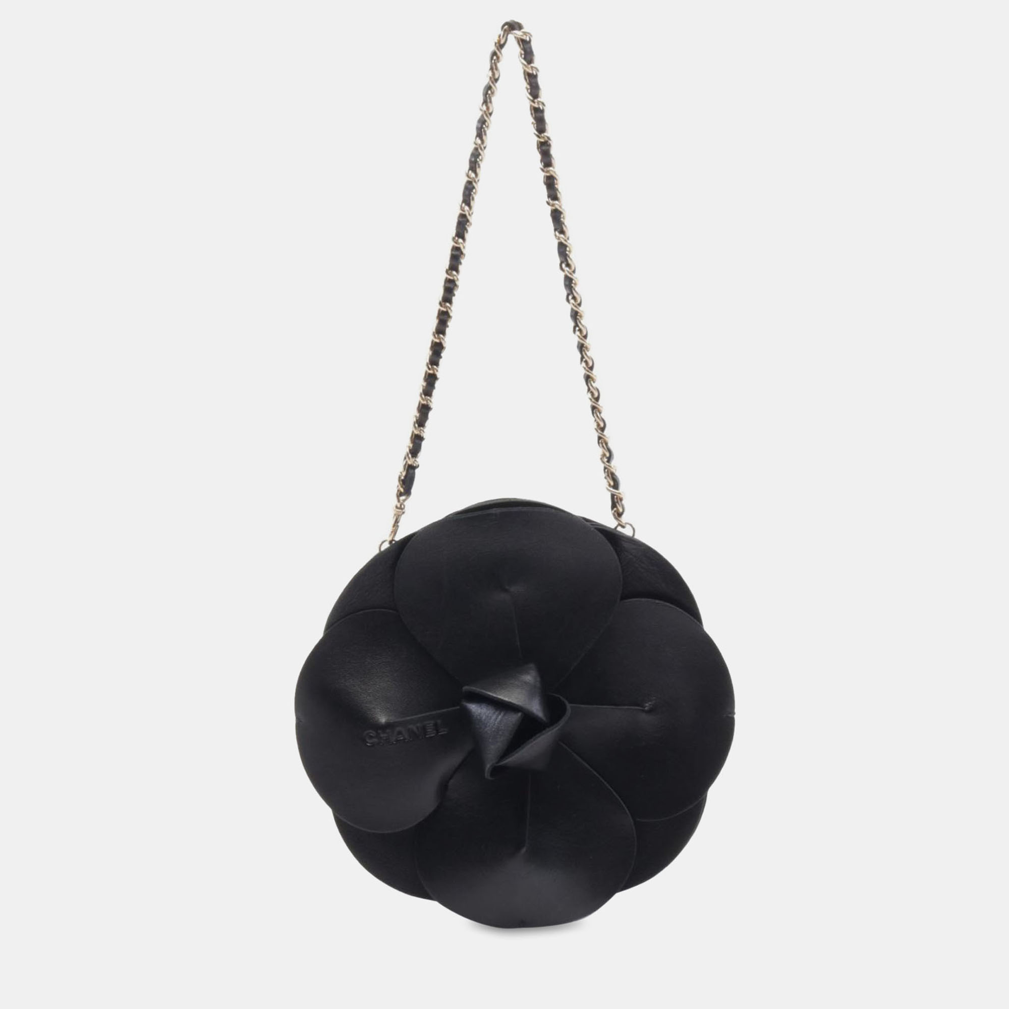 

Chanel Black Lambskin and Satin Camellia Flower Evening Bag
