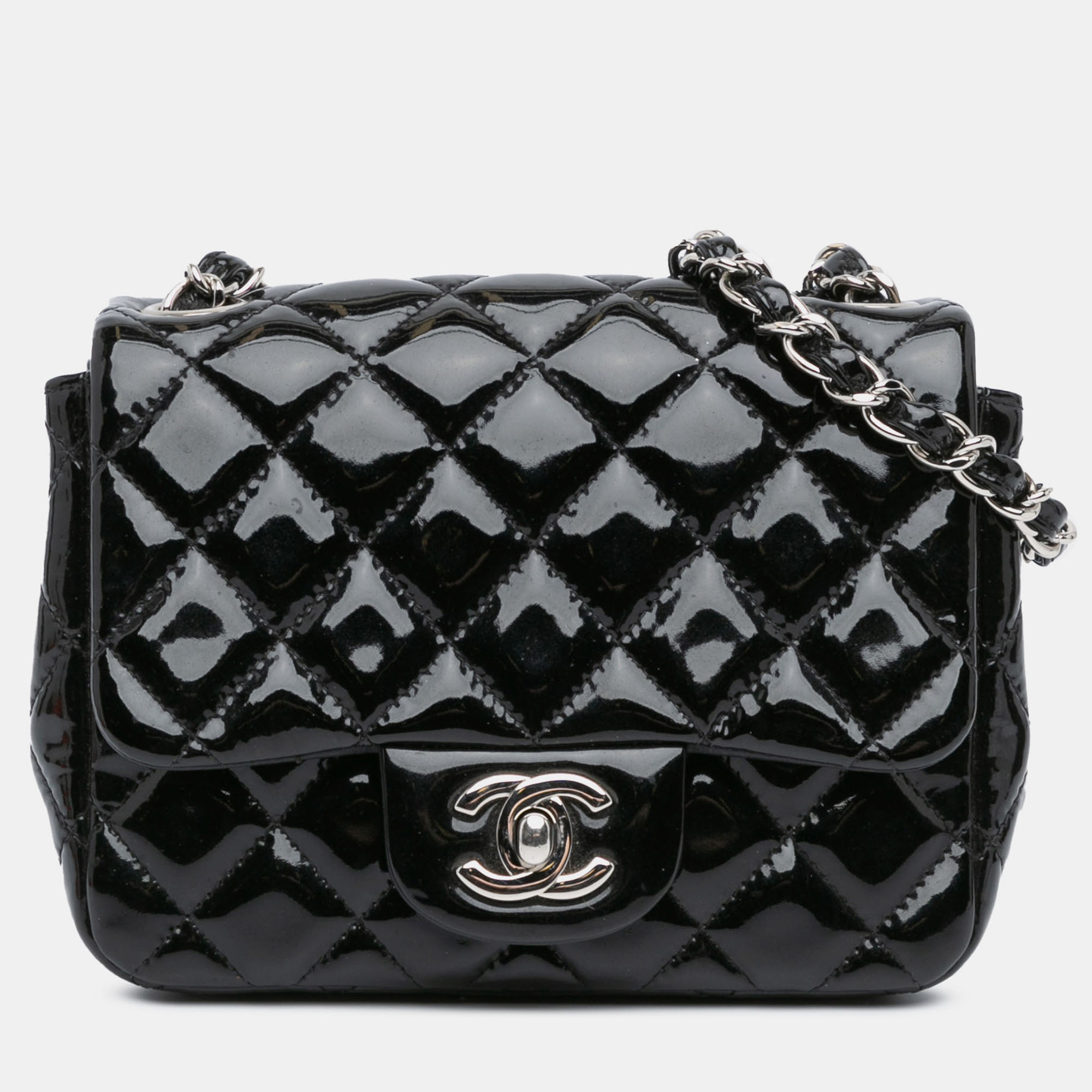Pre-owned Chanel Black Mini Square Classic Patent Single Flap