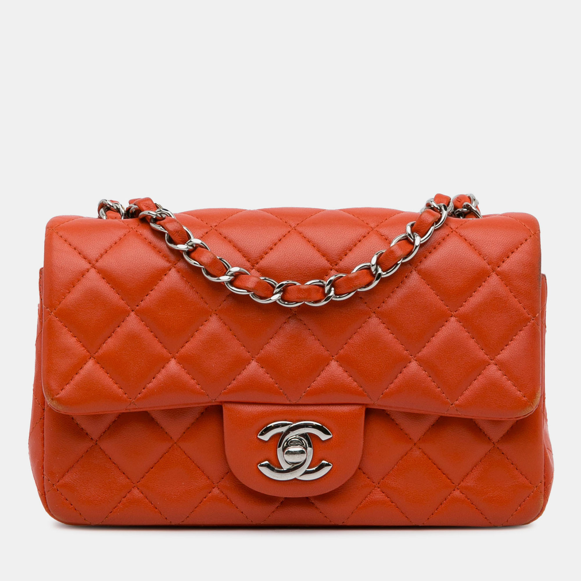 

Chanel Orange Mini Rectangular Classic Lambskin Single Flap