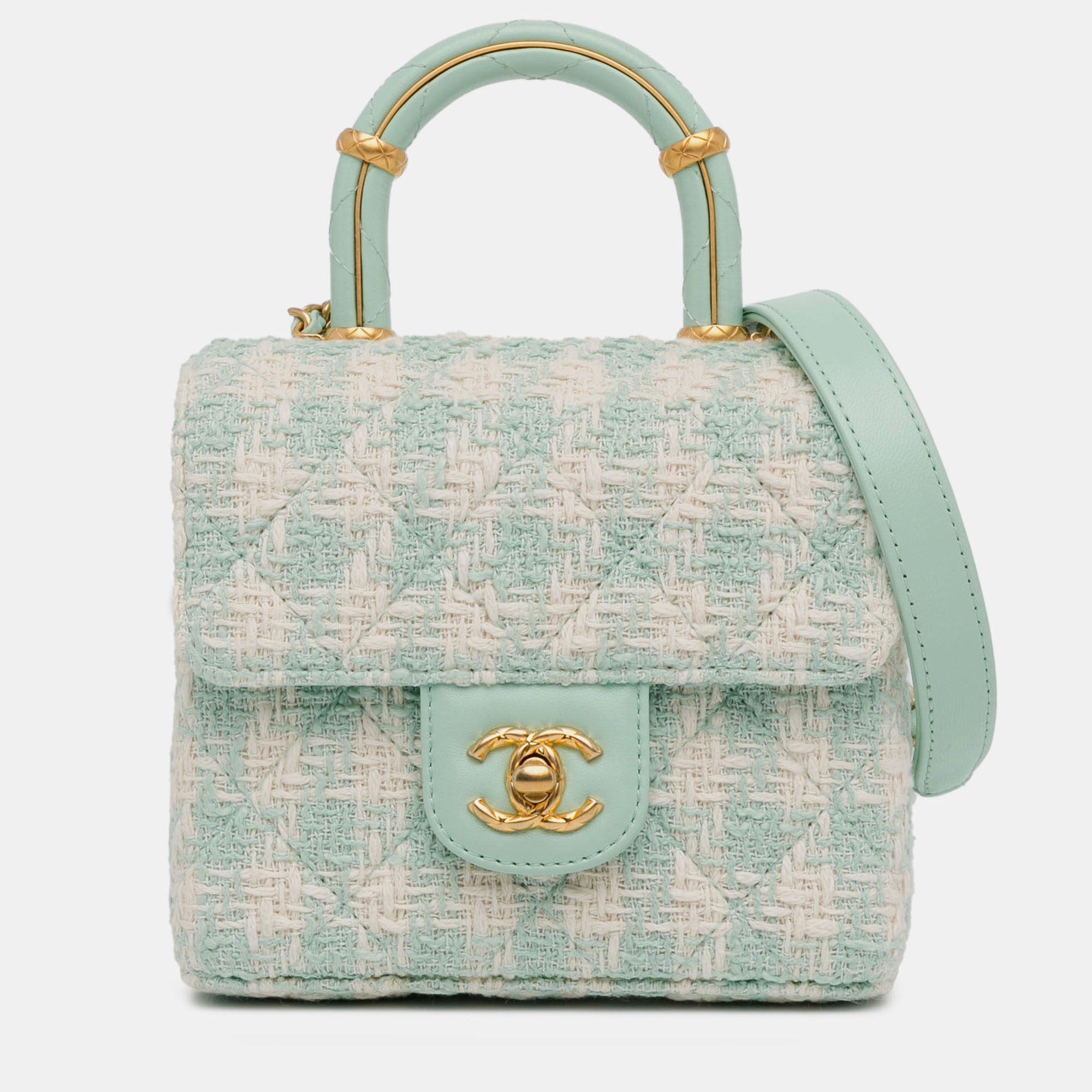 

Chanel Blue Quilted Tweed Crush Top Handle Bag