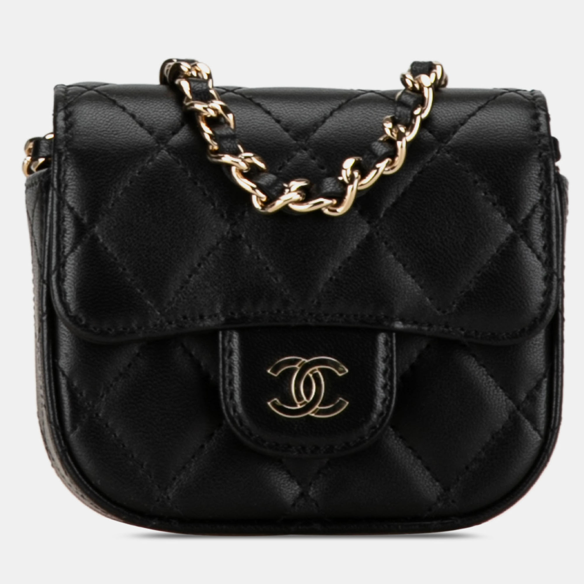 

Chanel Black CC Quilted Lambskin Flap Card Holder On Chain