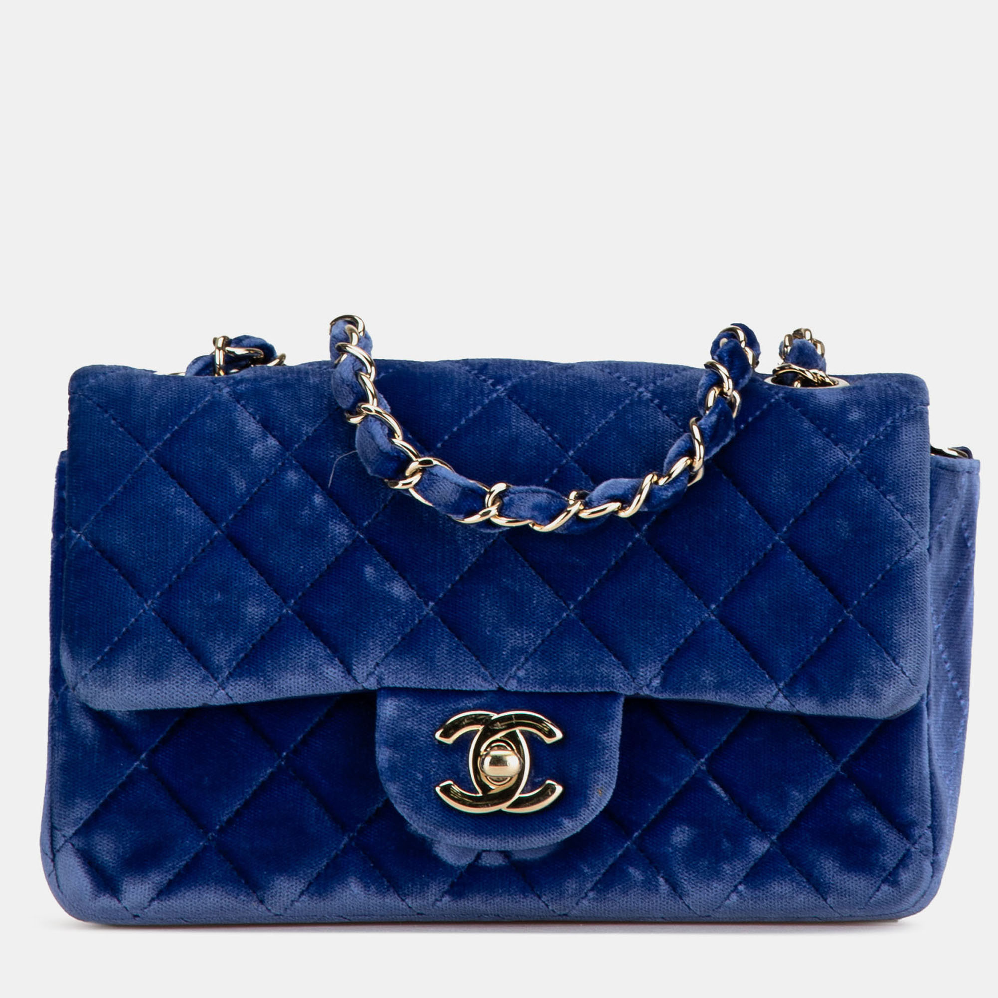 Pre-owned Chanel Blue Mini Rectangular Classic Velvet Single Flap