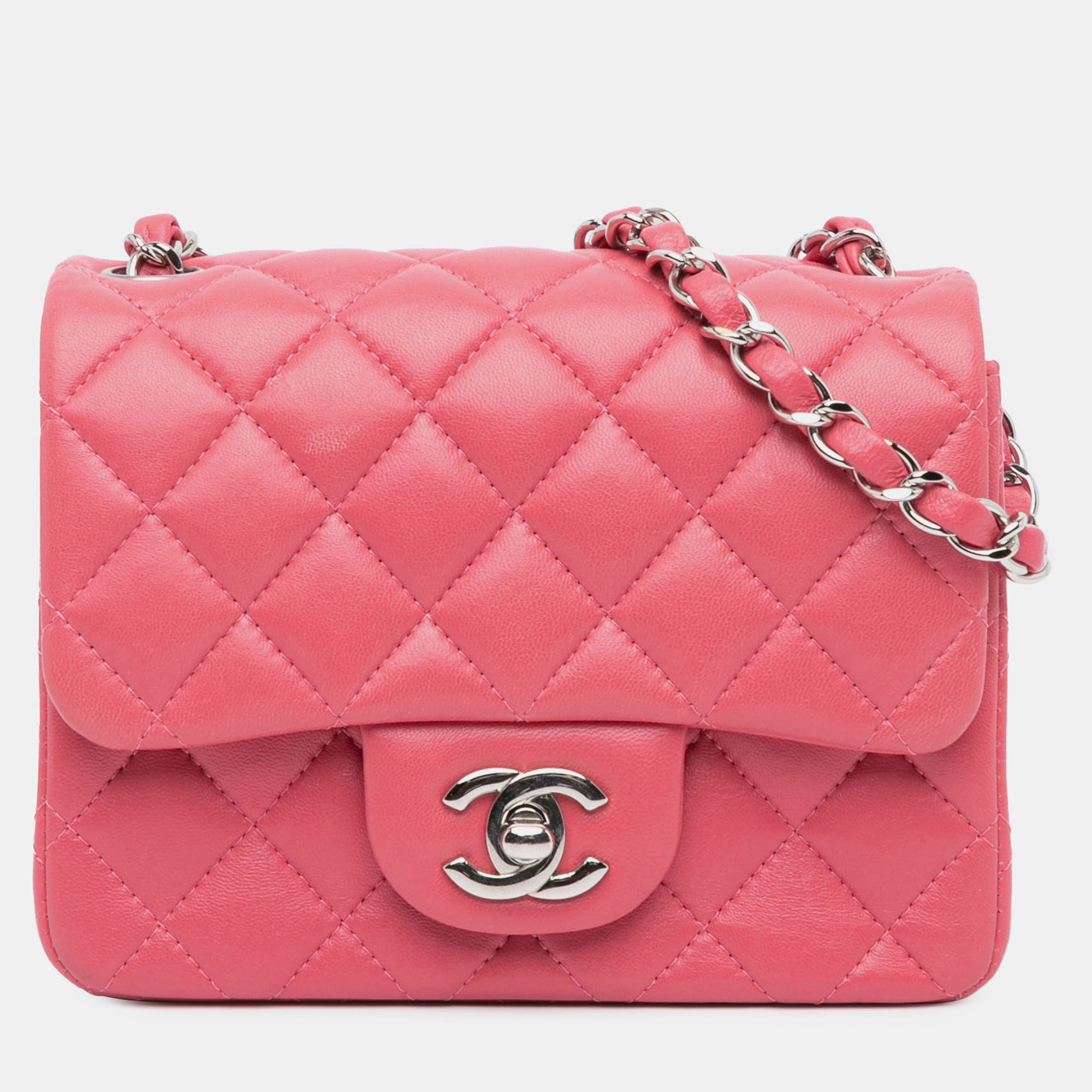 

Chanel Pink Mini Square Classic Lambskin Single Flap