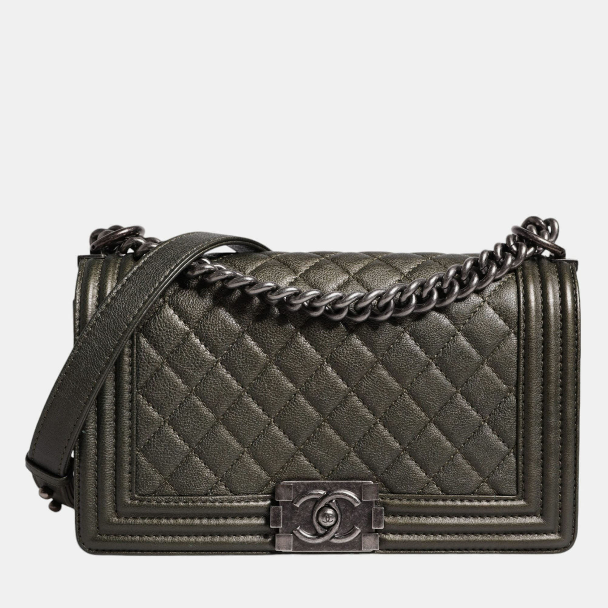 

Chanel Boy Green Leather Shoulder Bag