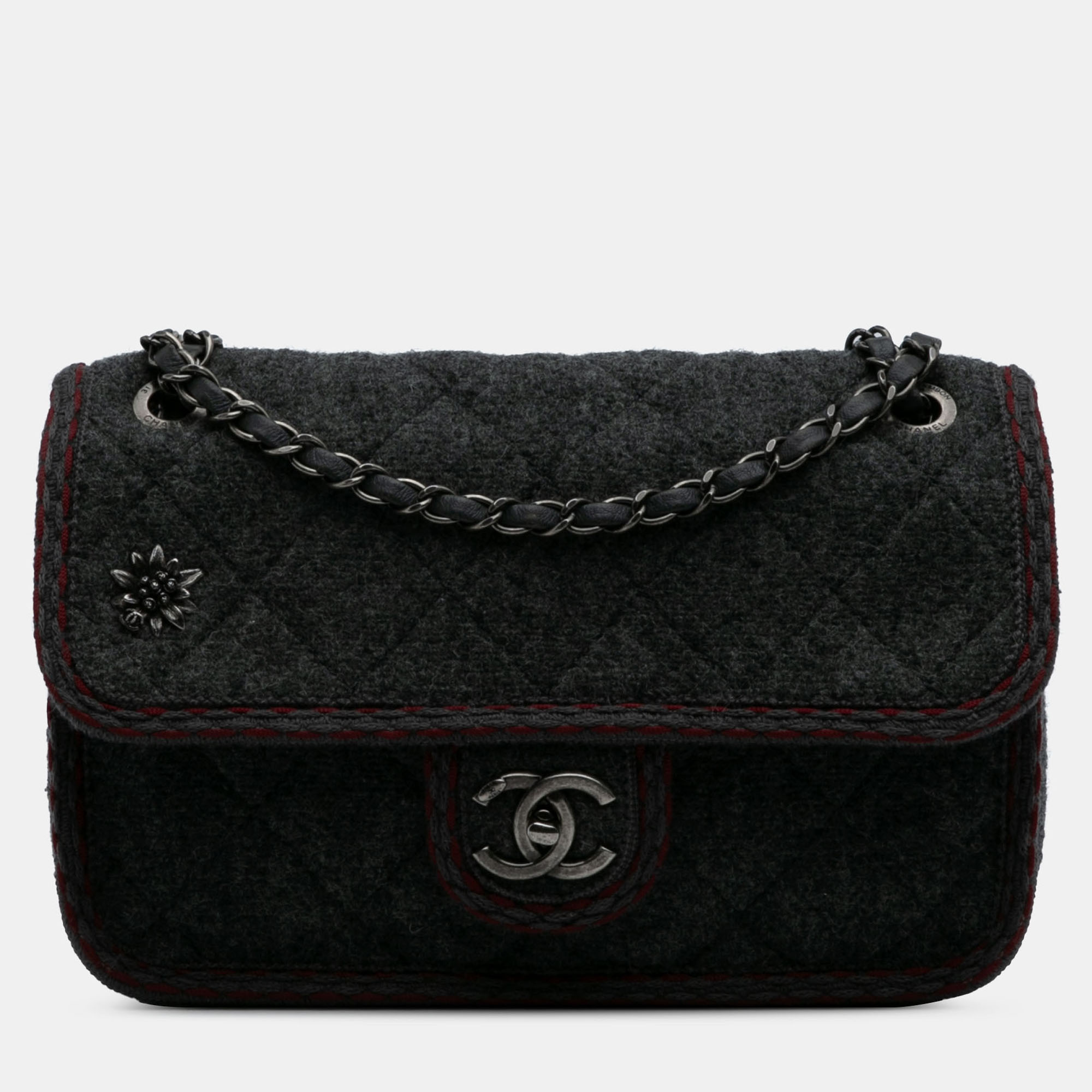 

Chanel Black Paris-Salzburg Medium Quilted Wool Edelweiss Flap
