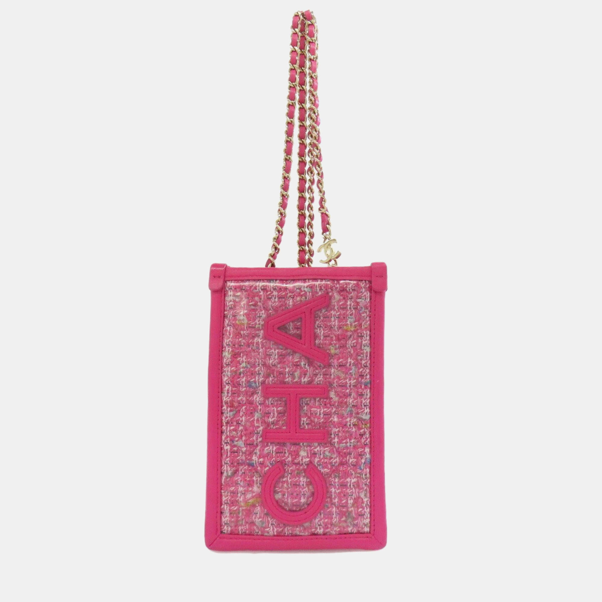 

Chanel Vinyl Tweed Calfskin Chain Shoulder Bag, Pink