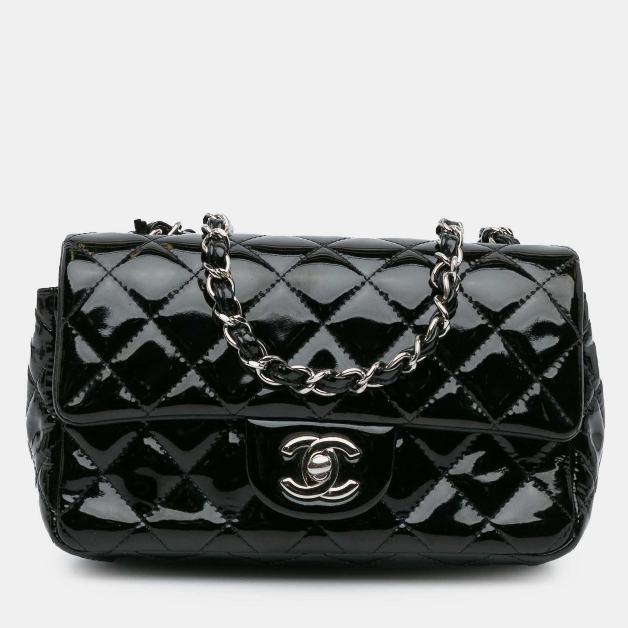 Pre-owned Chanel Black Mini Rectangular Classic Patent Single Flap