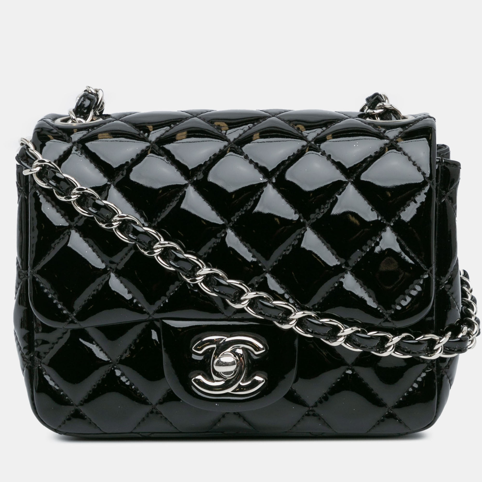 Chanel Black Mini Square Classic Patent Single Flap