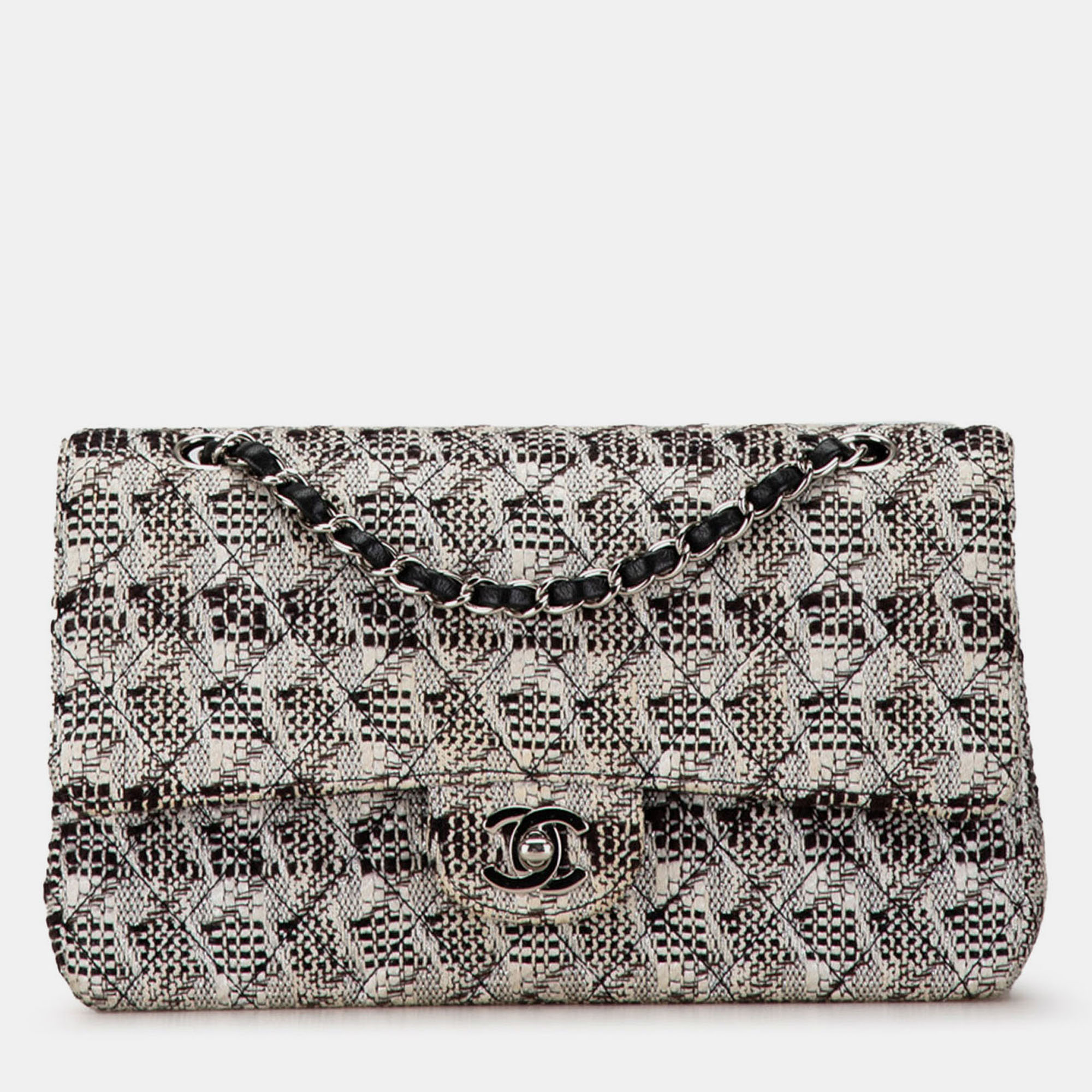 

Chanel Black/White Medium Classic Tweed Double Flap
