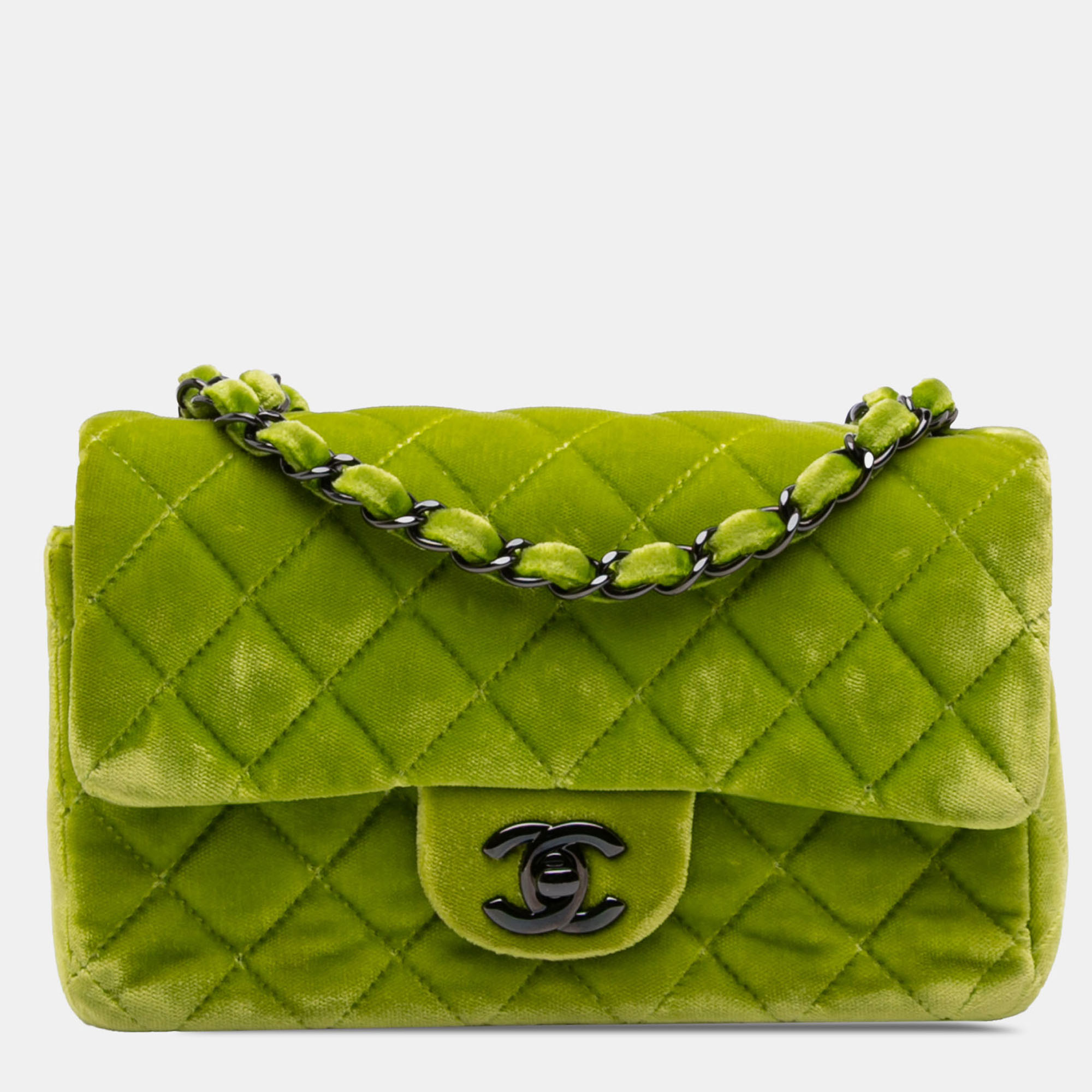 

Chanel Green Mini Rectangular Classic Velvet Single Flap