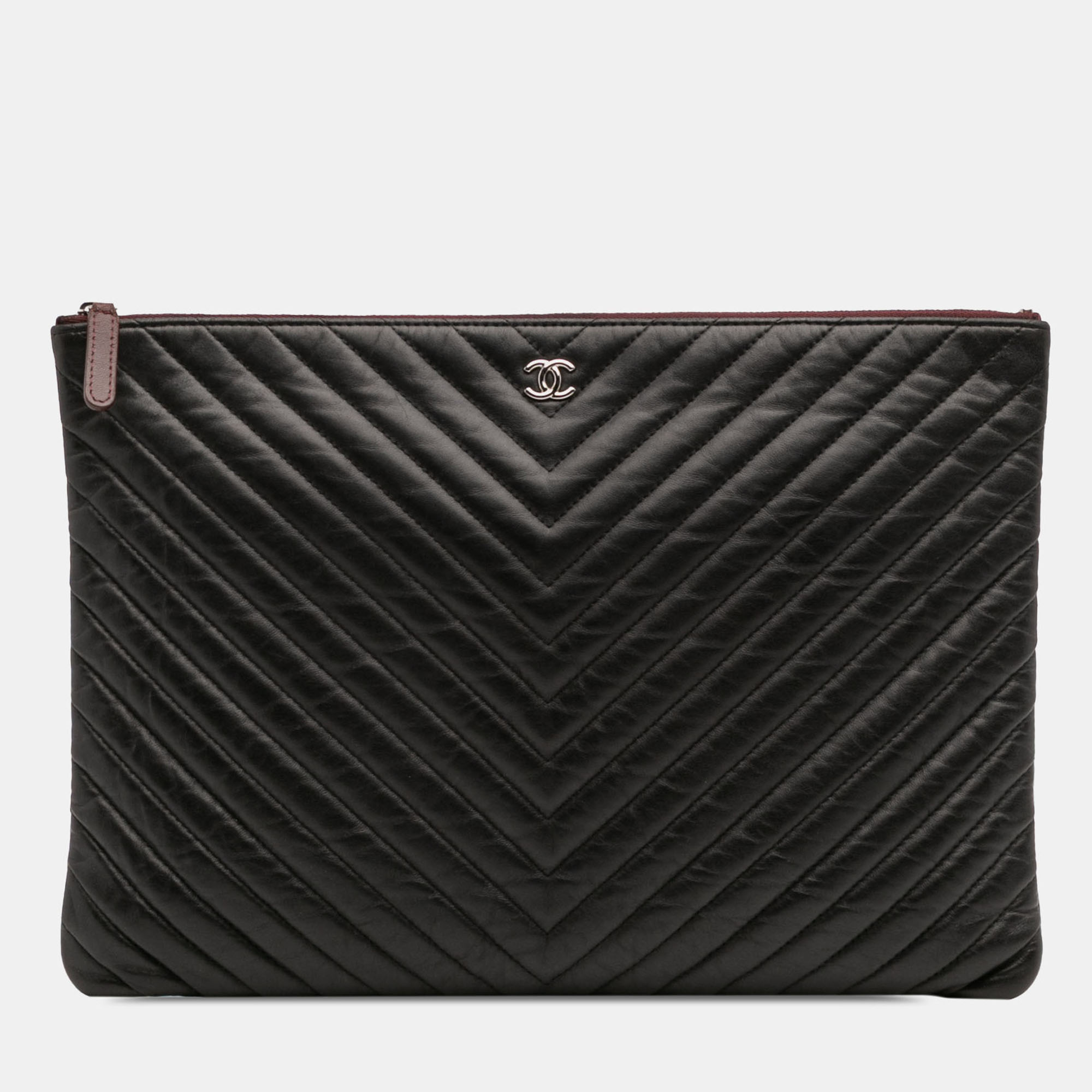 

Chanel Black Large Chevron Caviar Ancient Greek Charms O Case Clutch