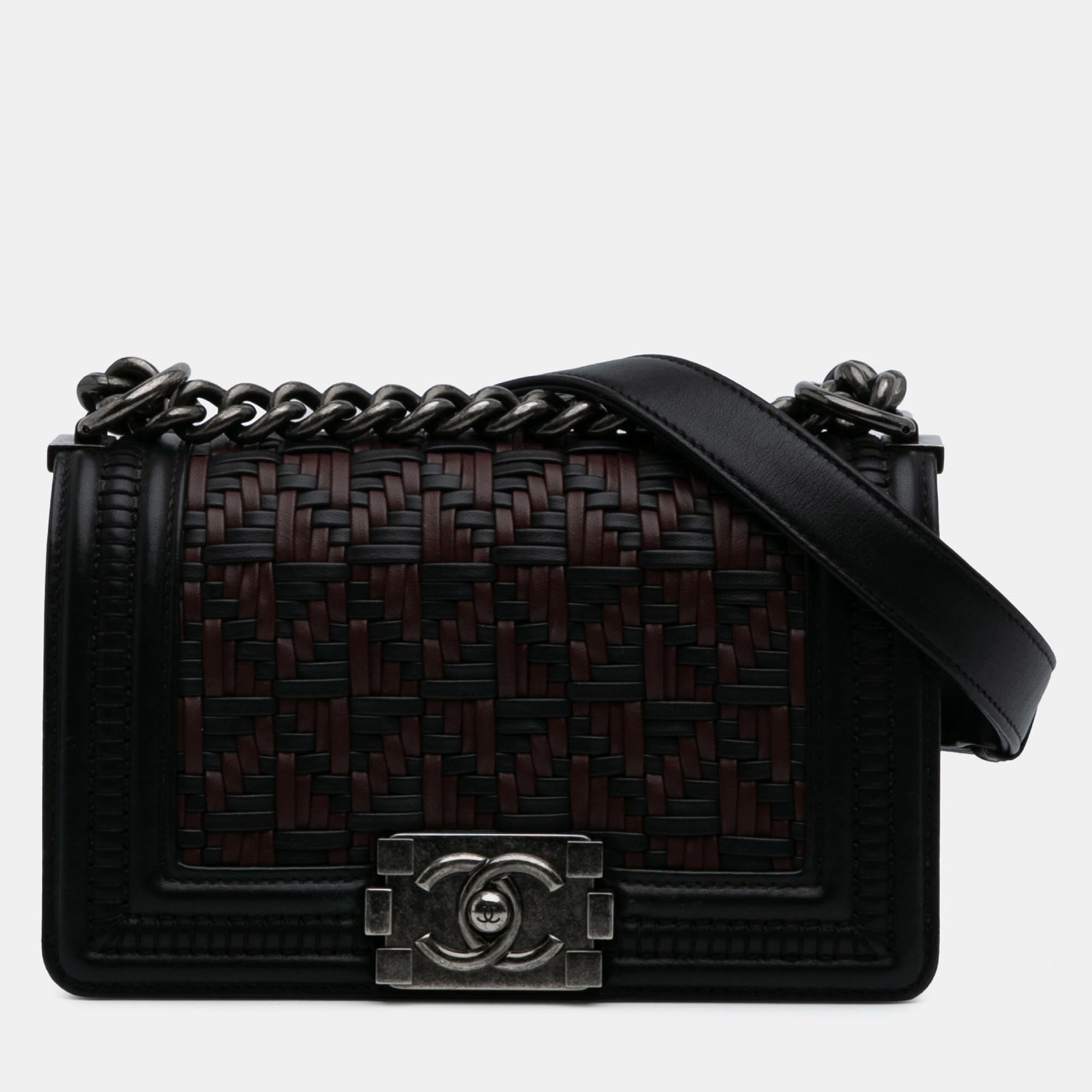 

Chanel Black/Red Small Bicolor Woven Calfskin Boy Flap