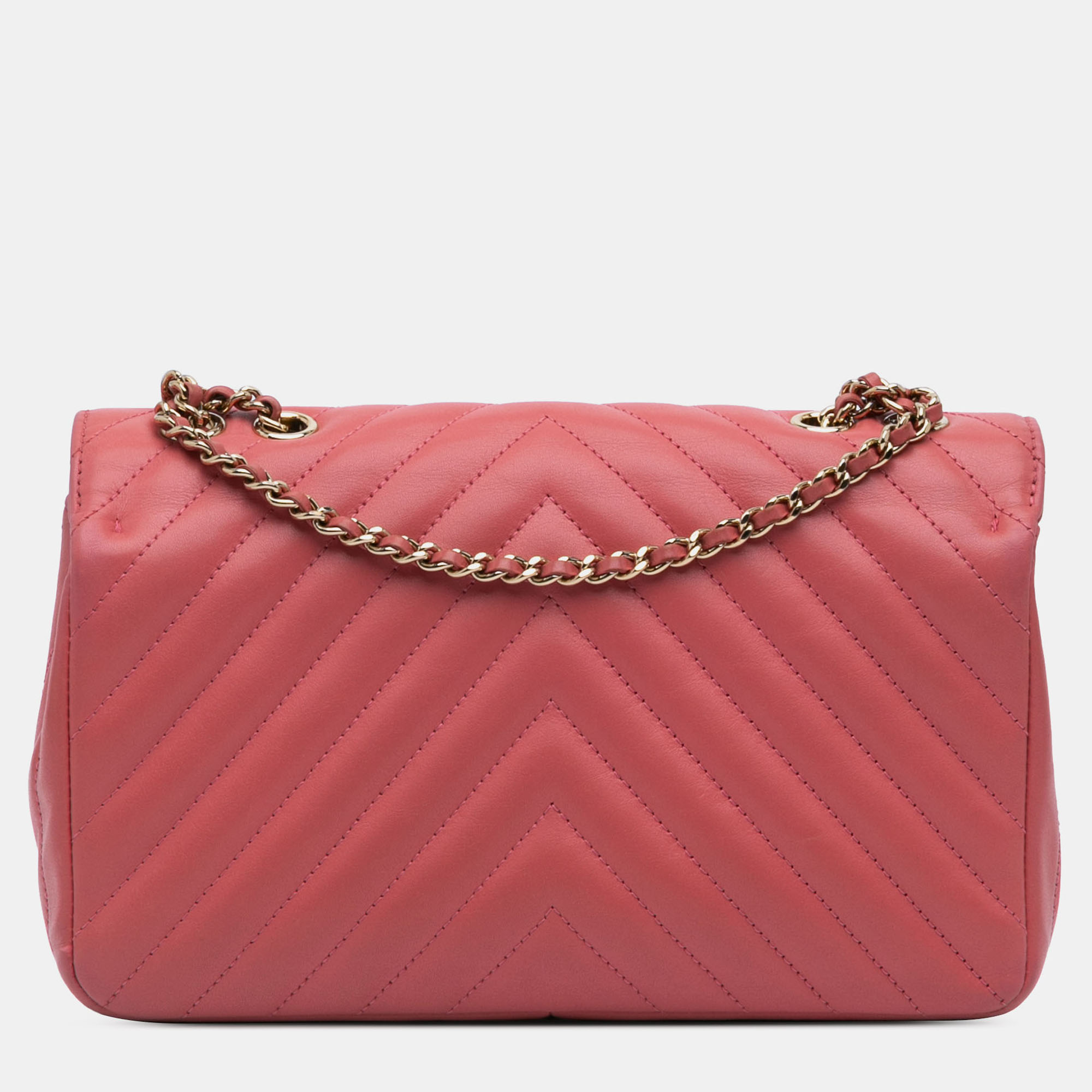 

Chanel Pink Medium Chevron Lambskin Statement Flap