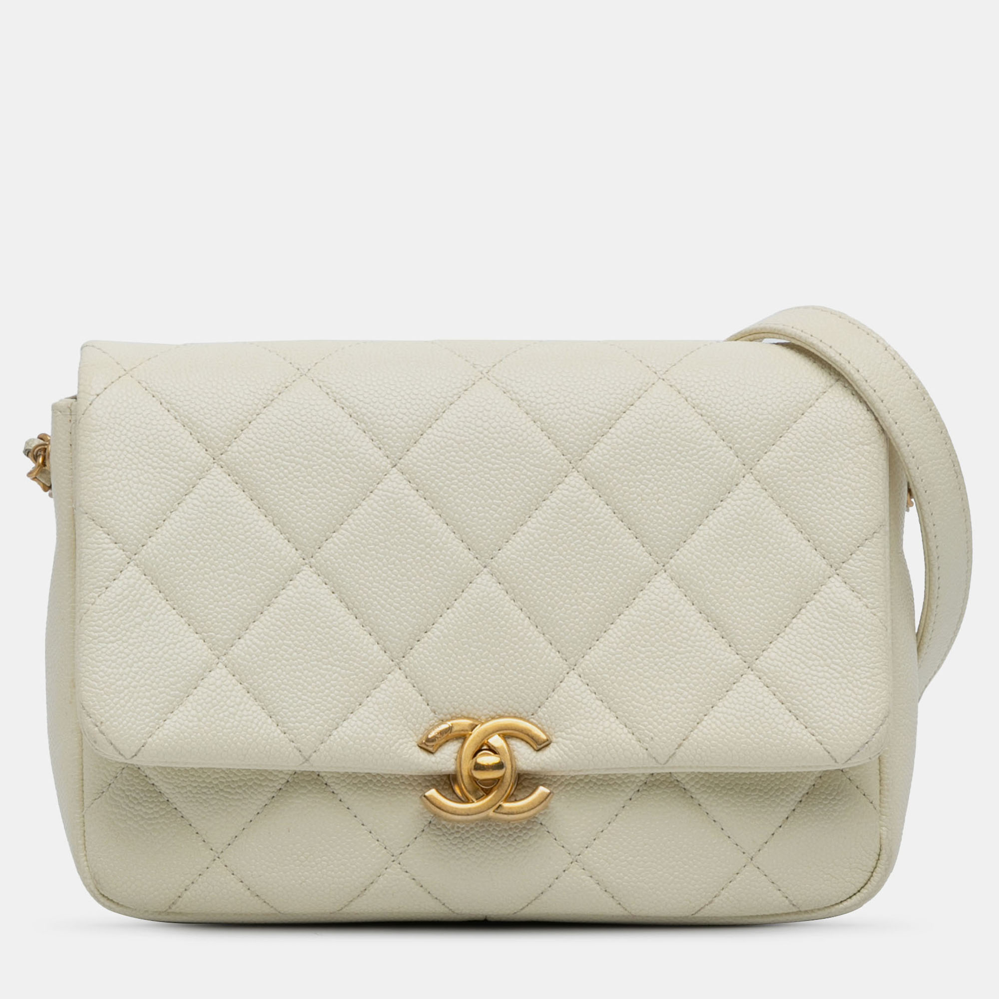 

Chanel Cream Small Quilted Caviar Chain Melody Flap