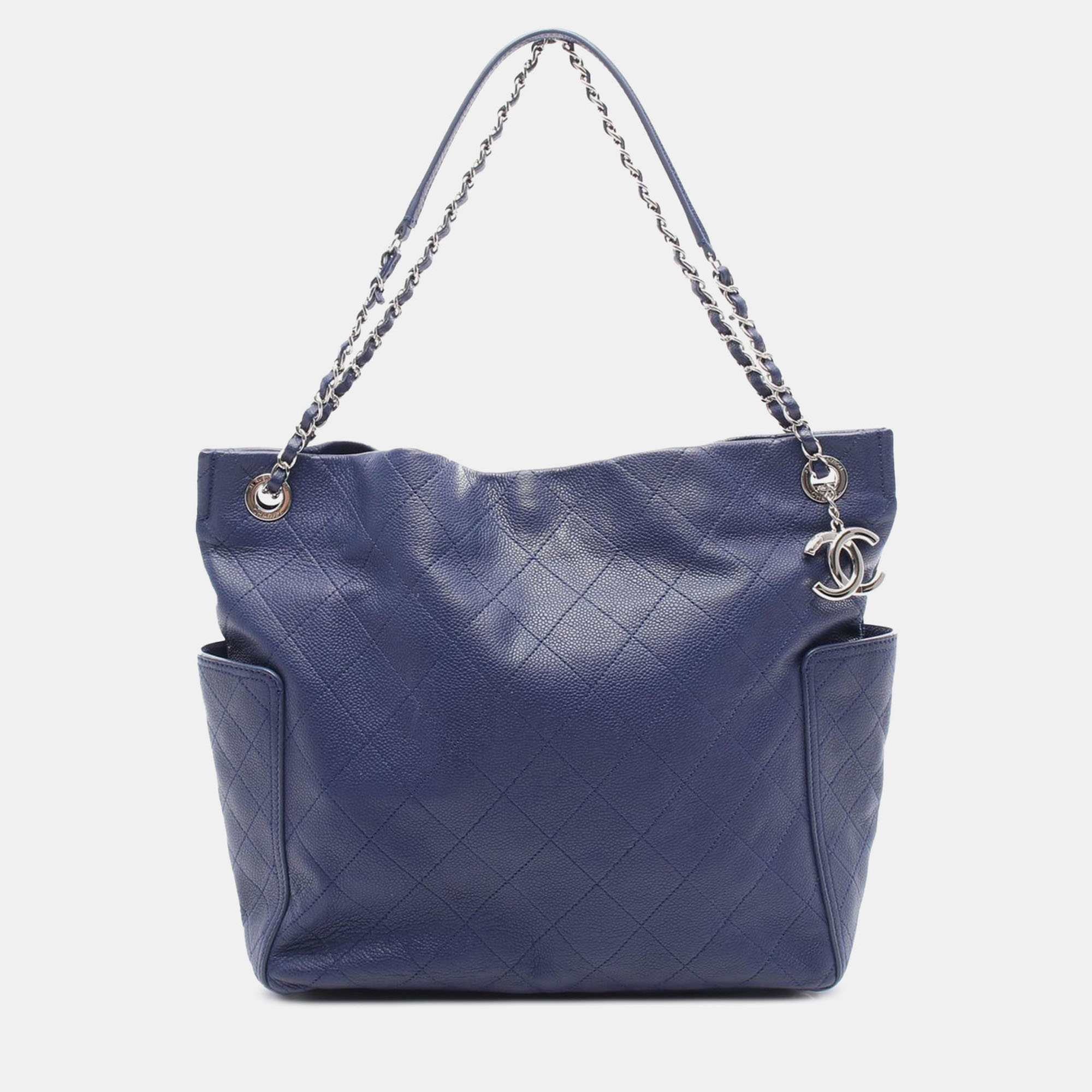 

Chanel Blue CC Quilted Caviar Side Pocket Tote