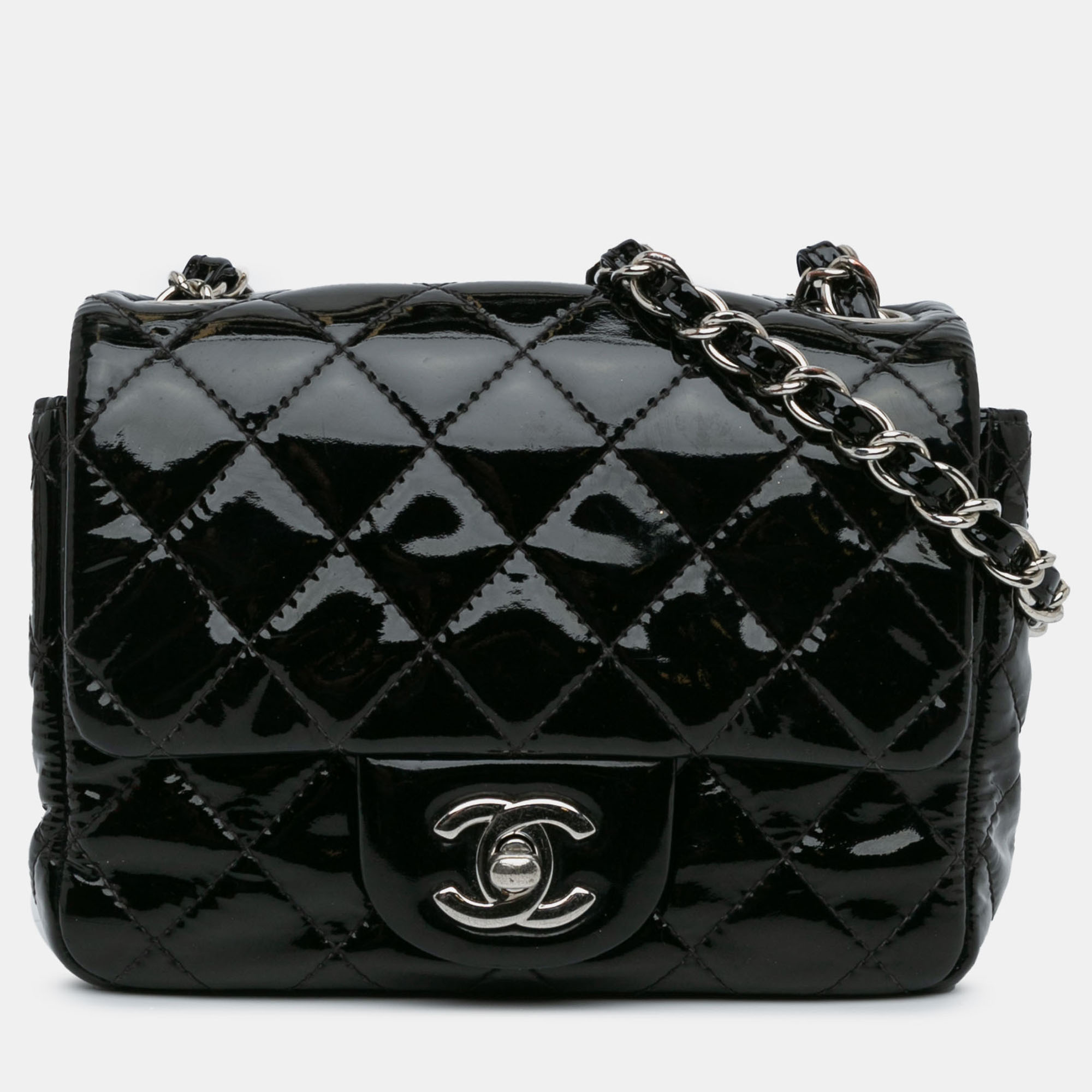 Chanel Black Mini Square Classic Patent Single Flap