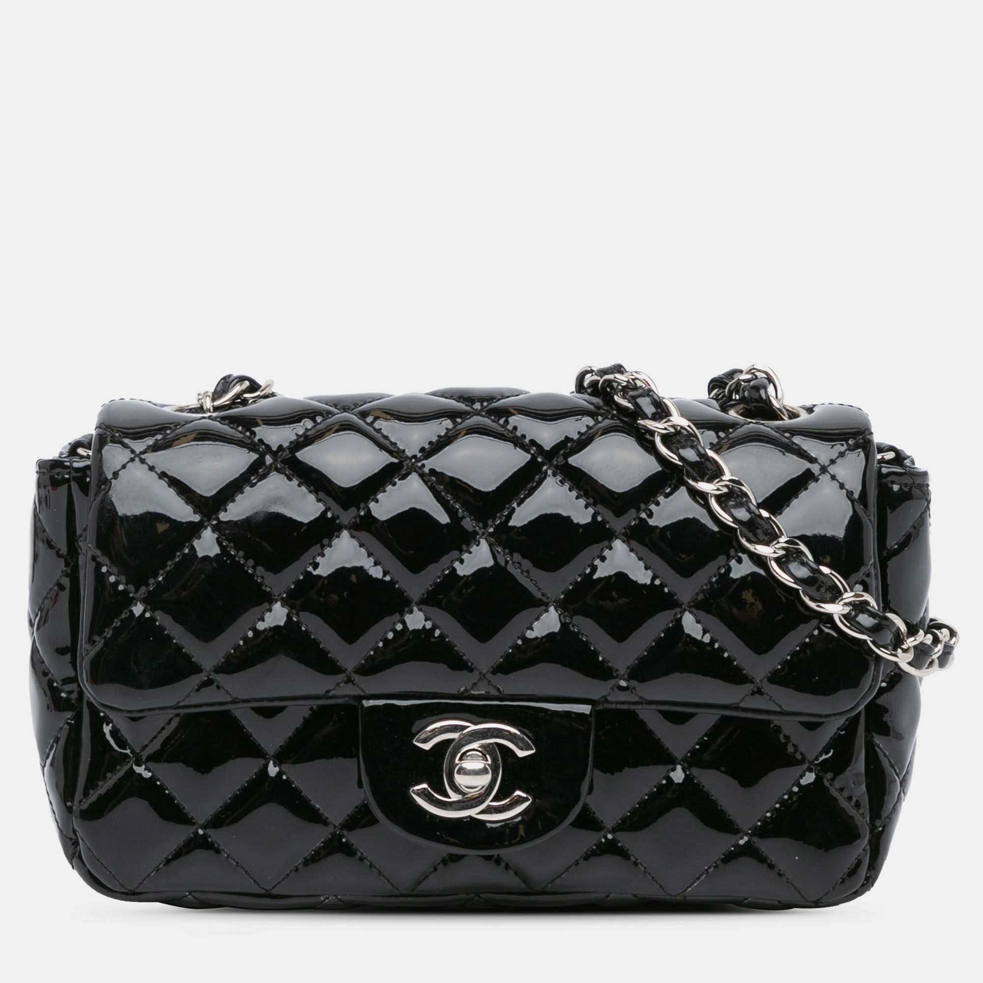 Chanel Black Mini Rectangular Classic Patent Single Flap