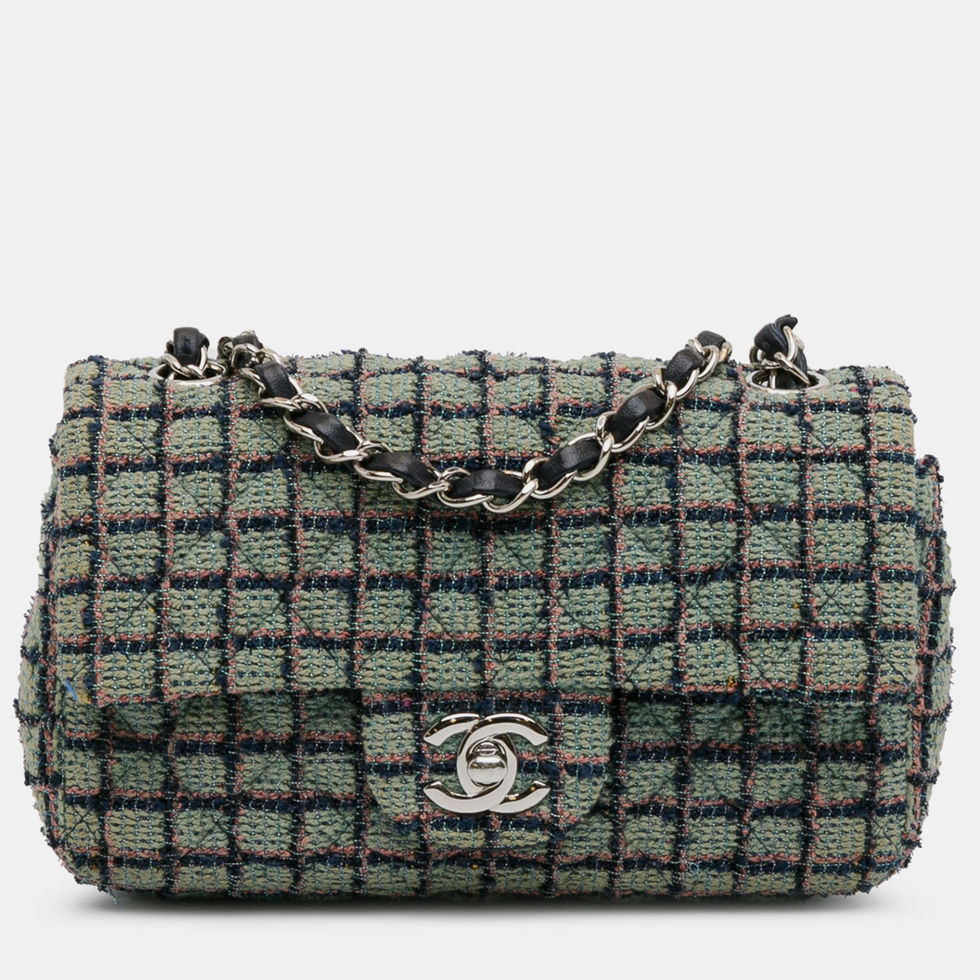 

Chanel Green Mini Rectangular Classic Tweed Flap