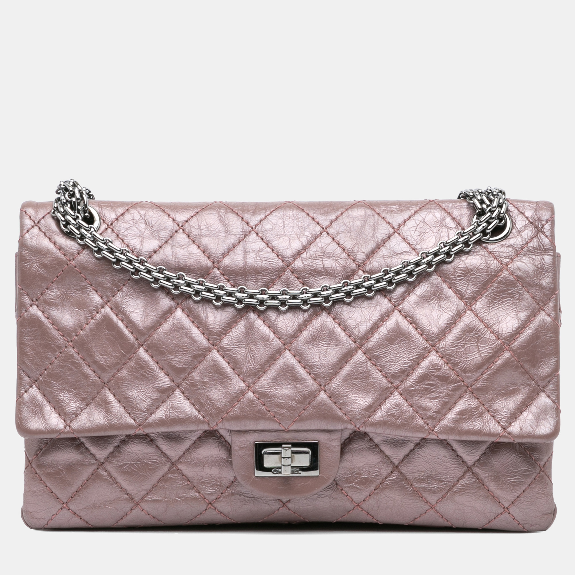 

Chanel Pink Reissue 2.55 Aged Metallic Calfskin Double Flap 226