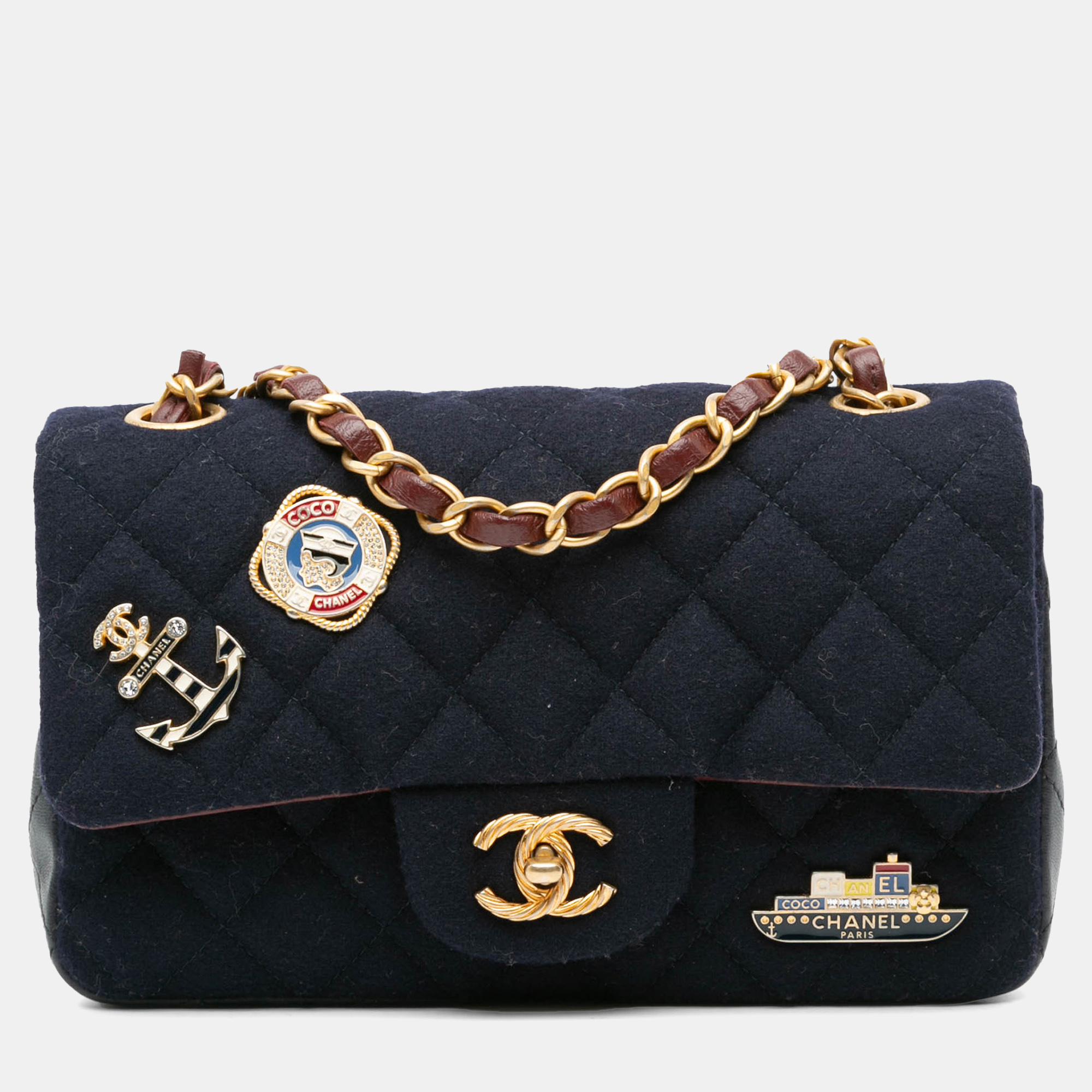Pre-owned Chanel Navy Blue Mini Rectangular Classic Jersey Sailor Single Flap