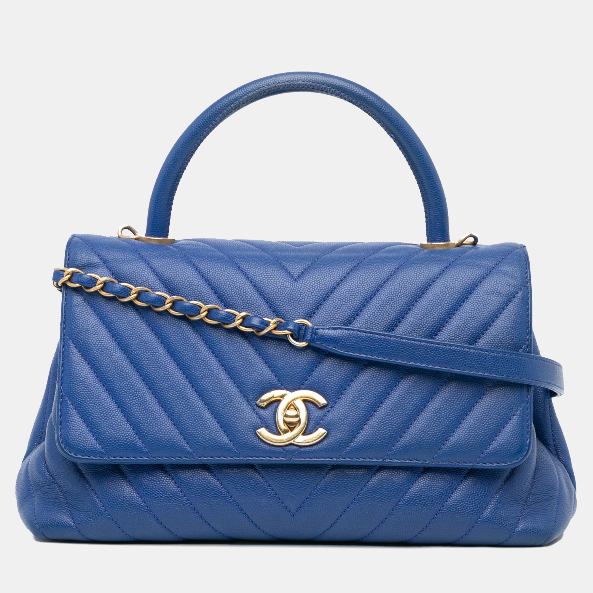 

Chanel Blue Small Caviar Chevron Coco Top Handle Bag