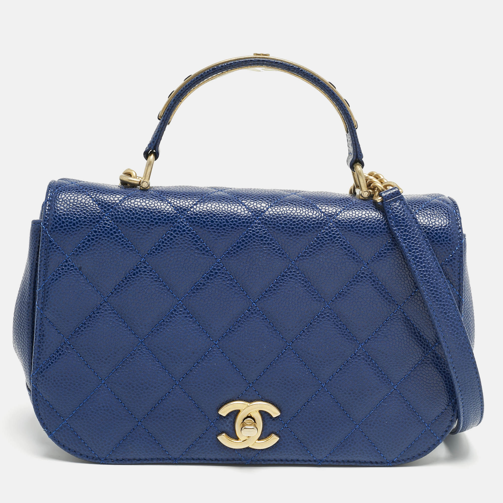

Chanel Blue Quilted Caviar Leather Carry Around Flap Bag