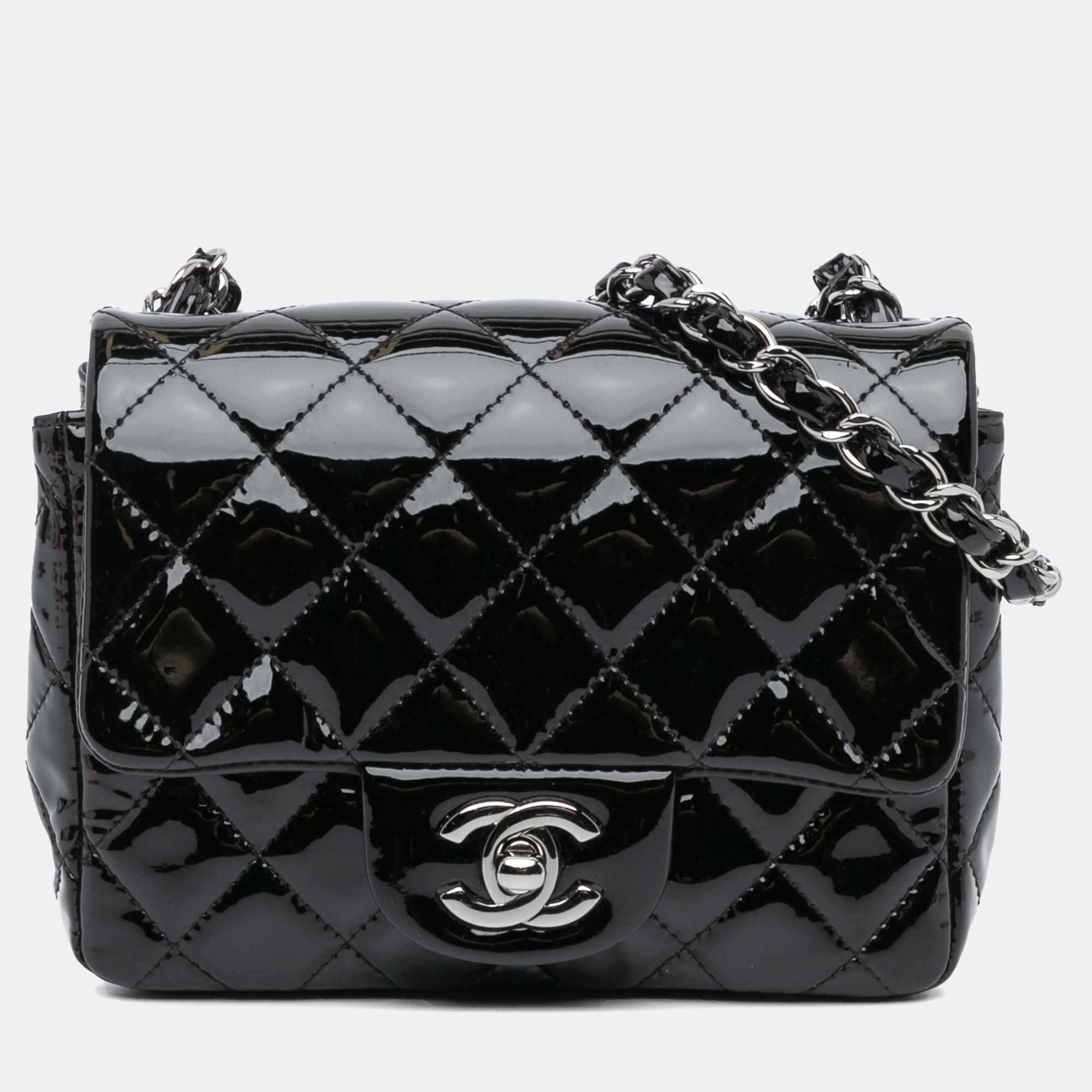 

Chanel Black Mini Square Classic Patent Single Flap