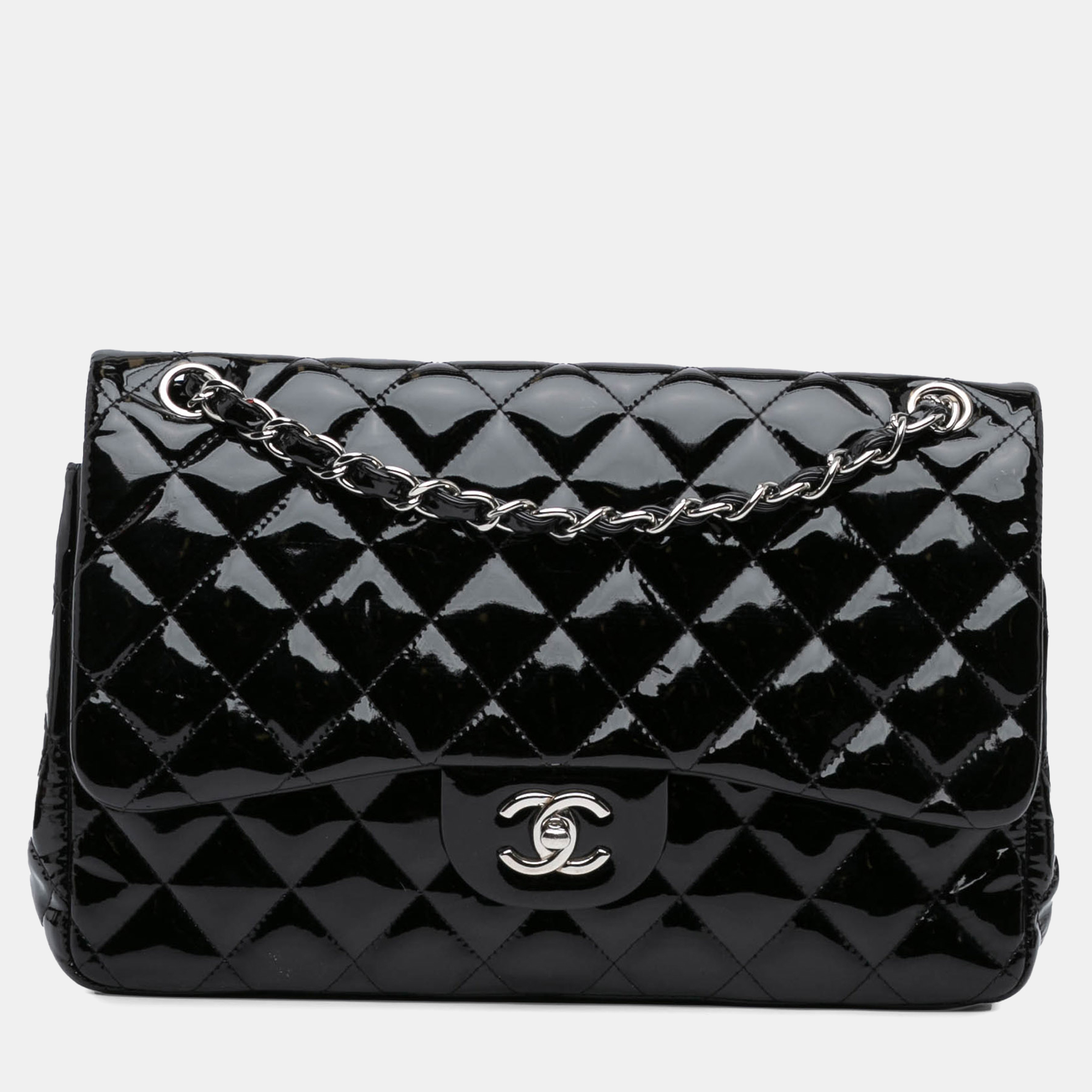 

Chanel Black Jumbo Classic Patent Double Flap