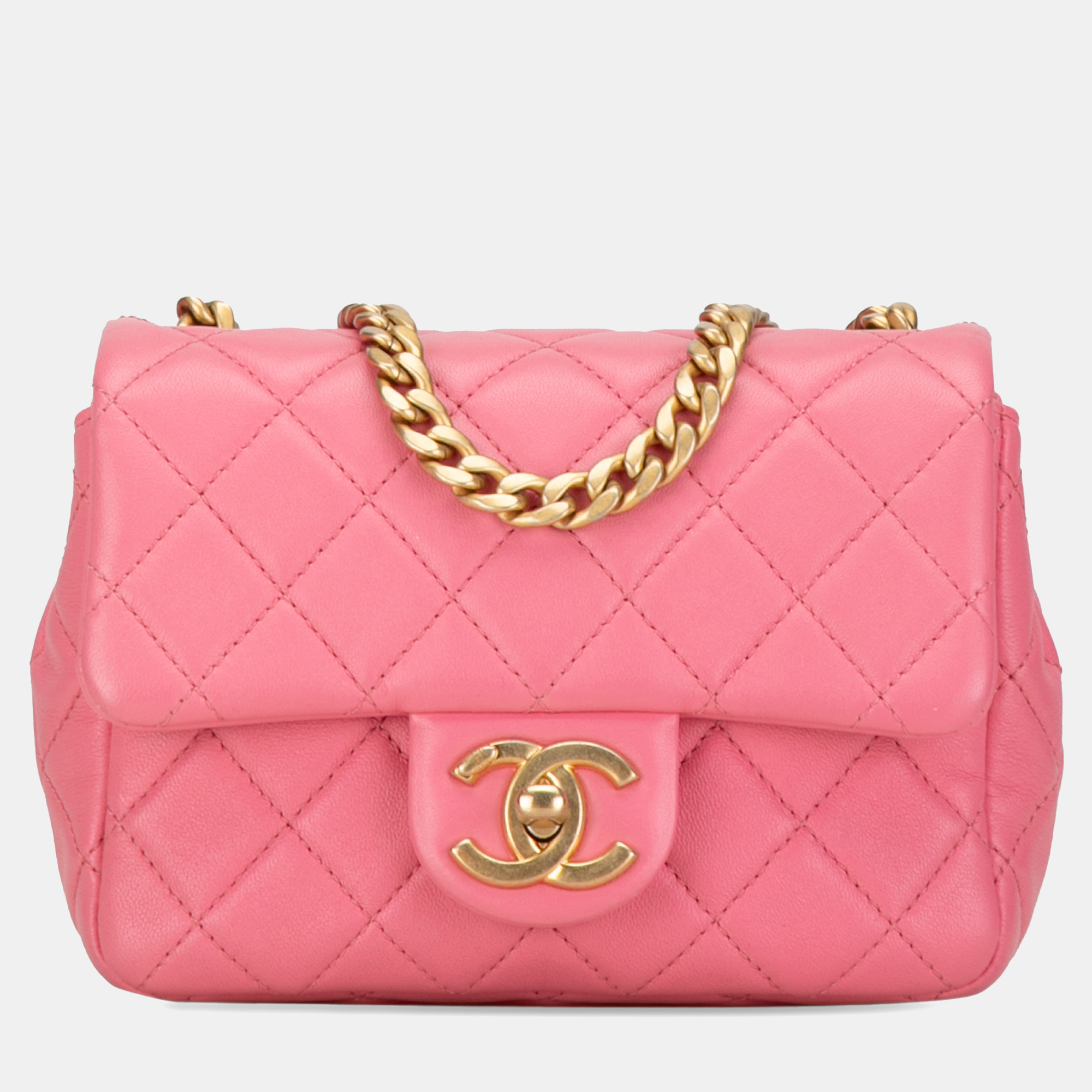 Pre-owned Chanel Pink Mini Square Lambskin Pearl Samba Flap
