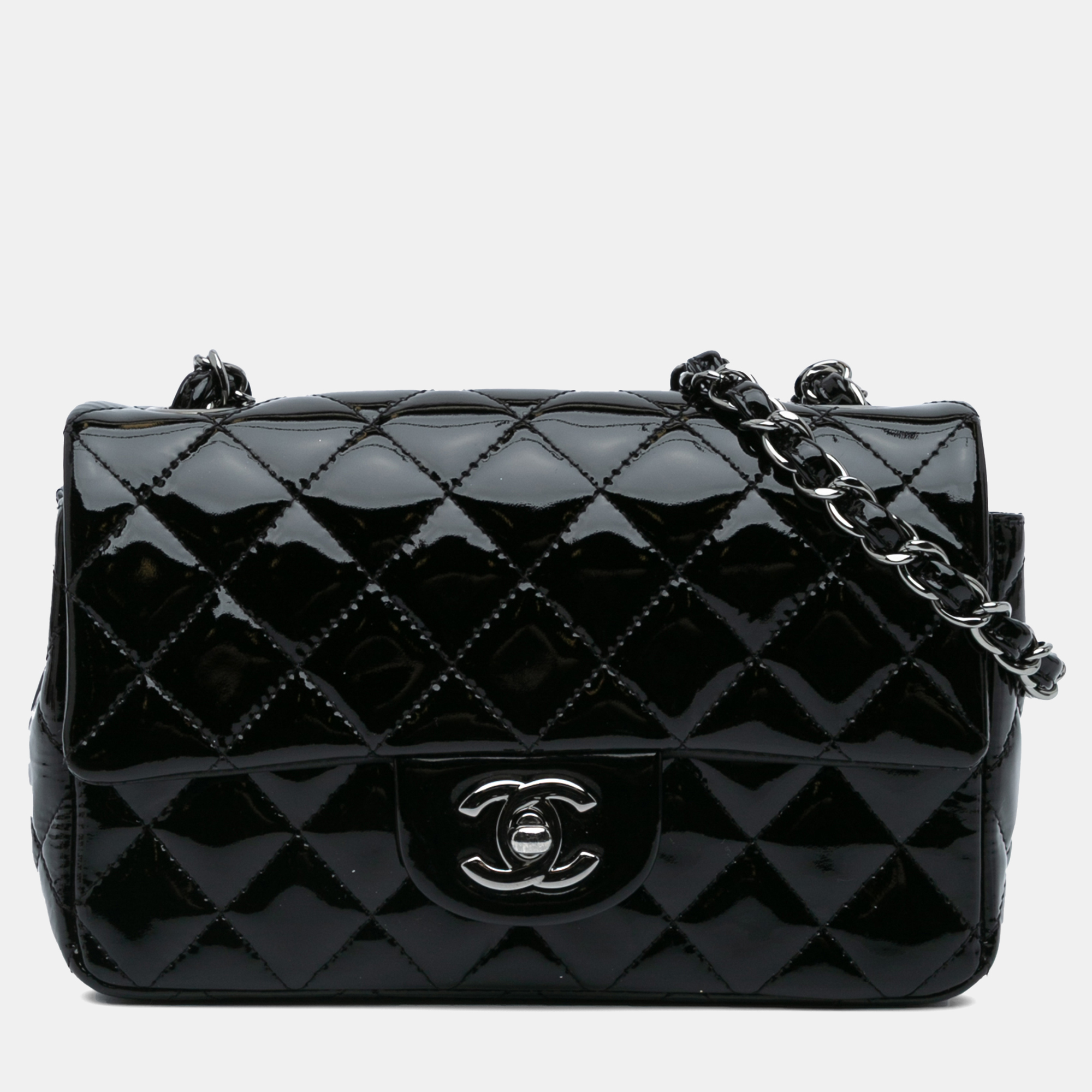 

Chanel Black Mini Rectangular Classic Patent Single Flap