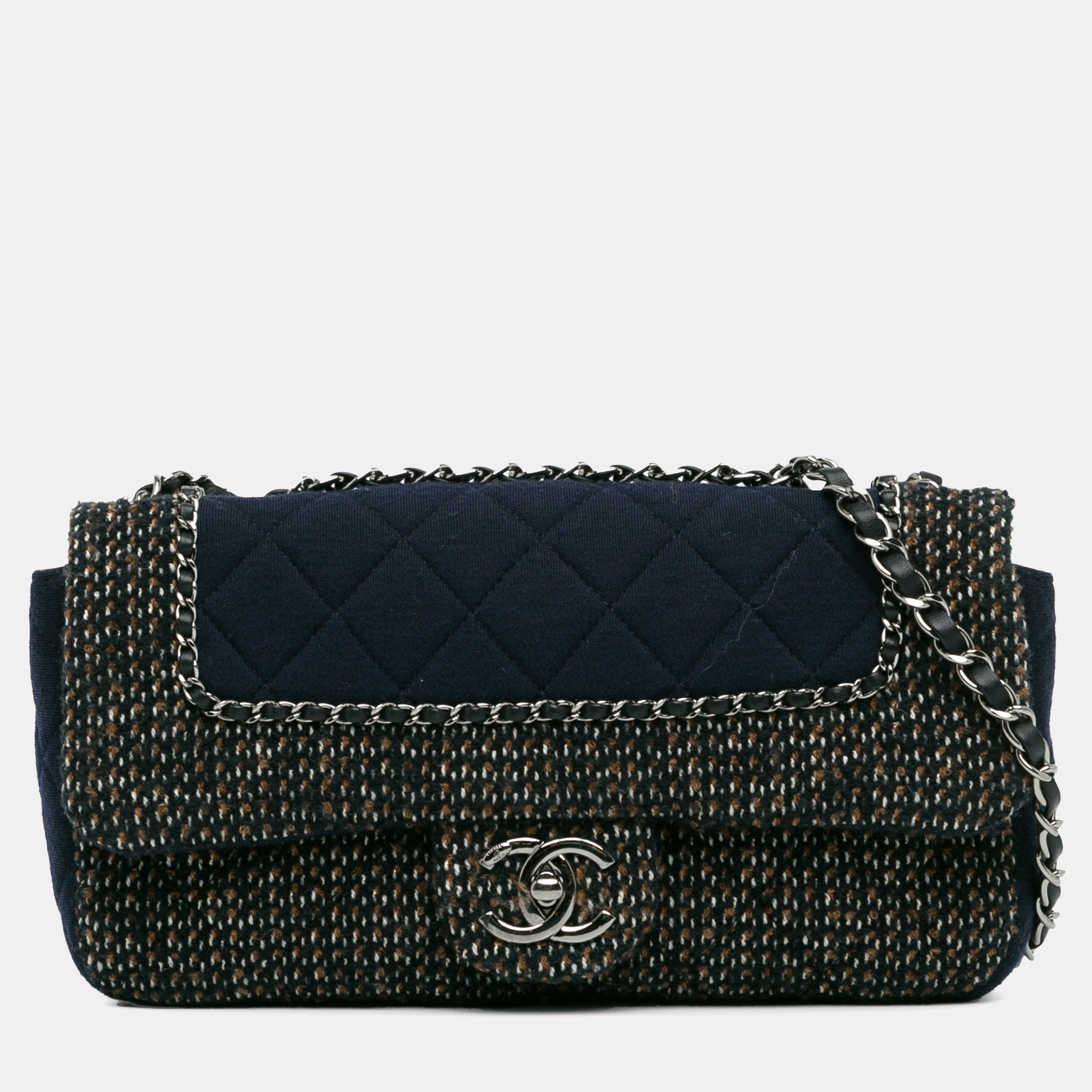 Chanel Blue Small Jersey Tweed Flap