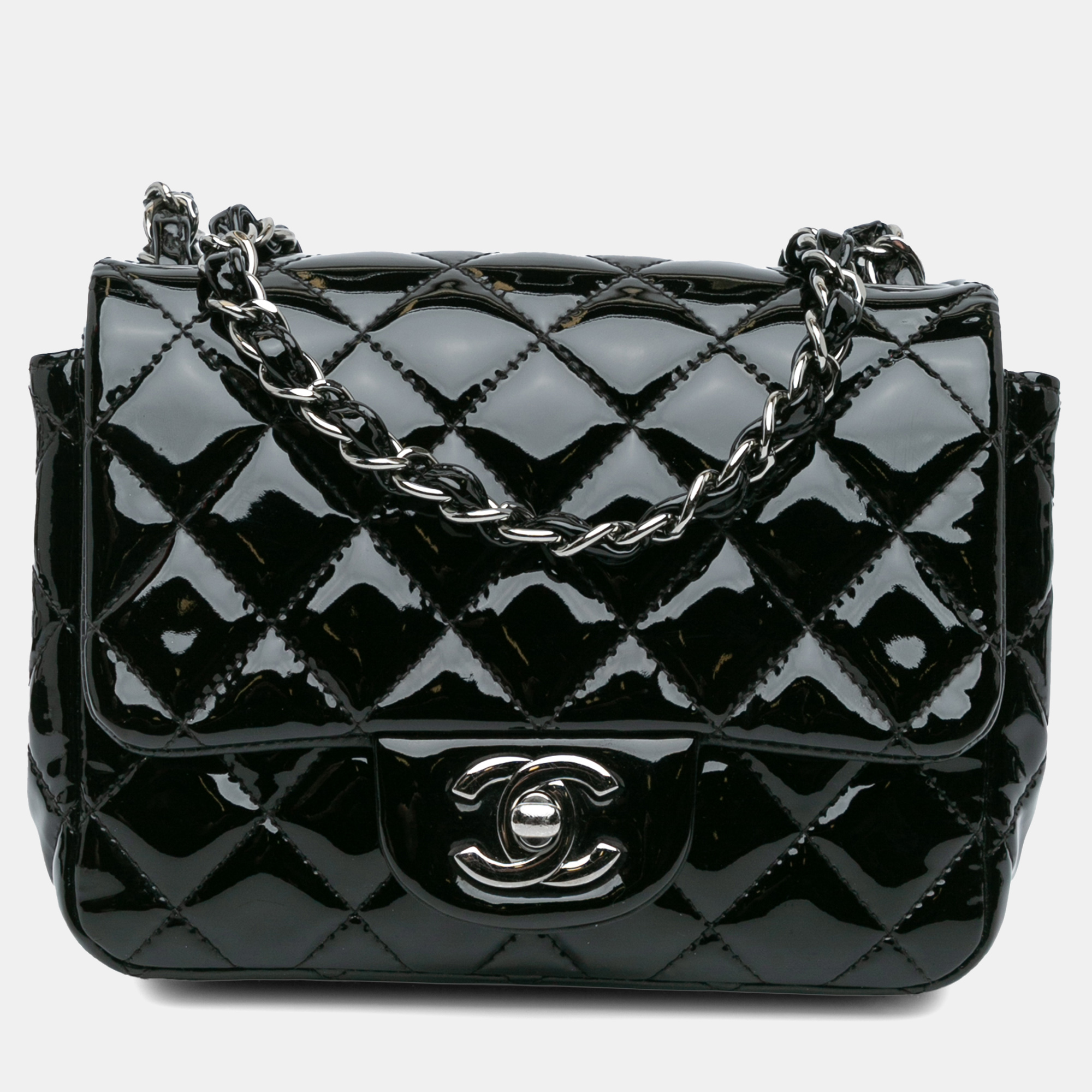 Pre-owned Chanel Black Mini Square Classic Patent Single Flap