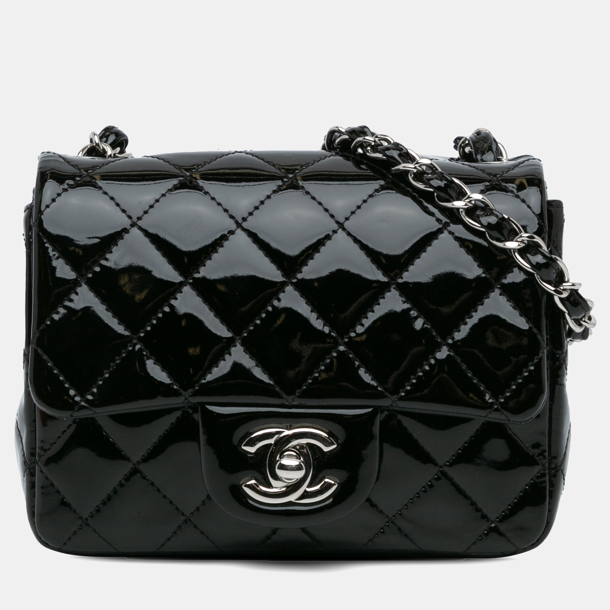 

Chanel Black Mini Square Classic Patent Single Flap