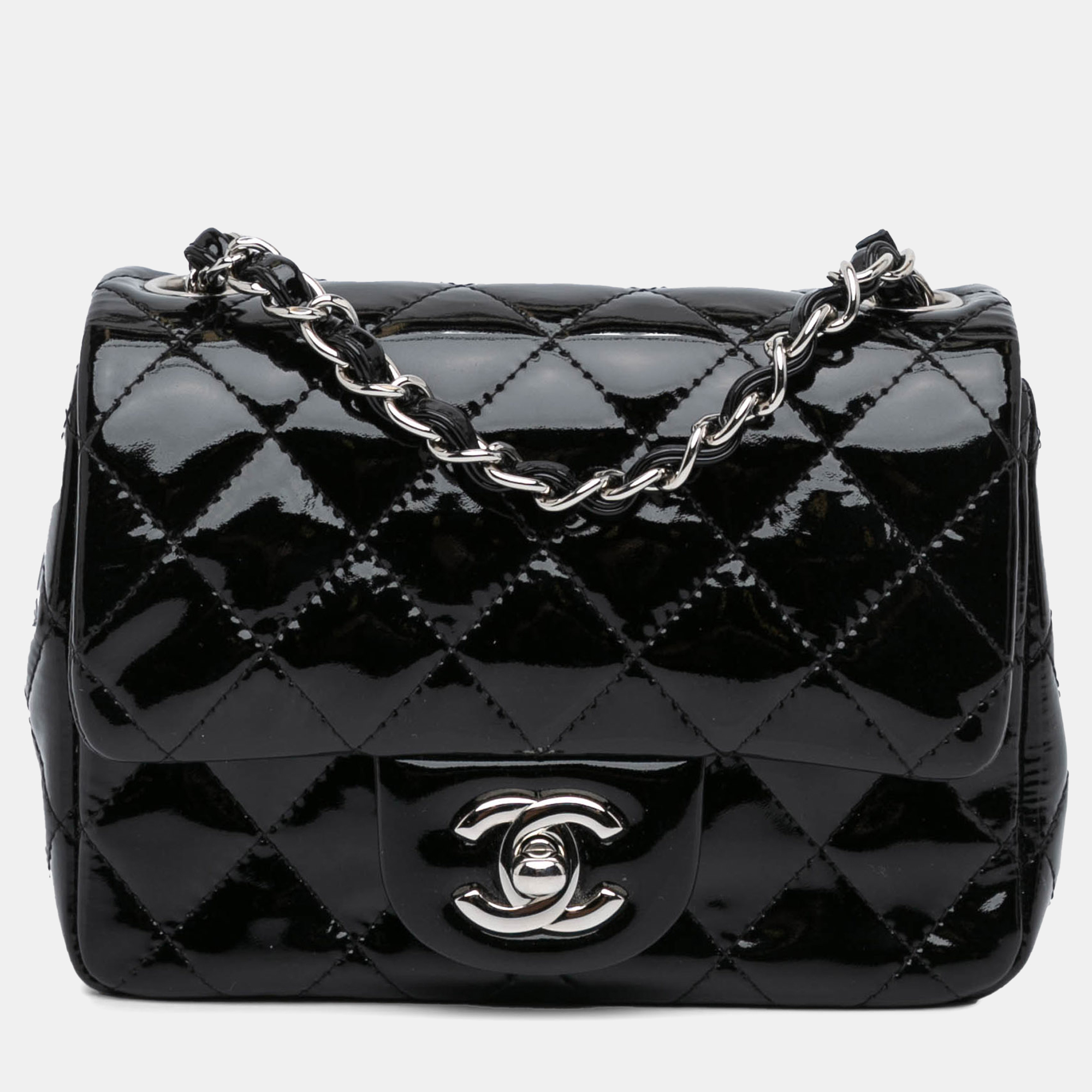 

Chanel Black Mini Square Classic Patent Single Flap